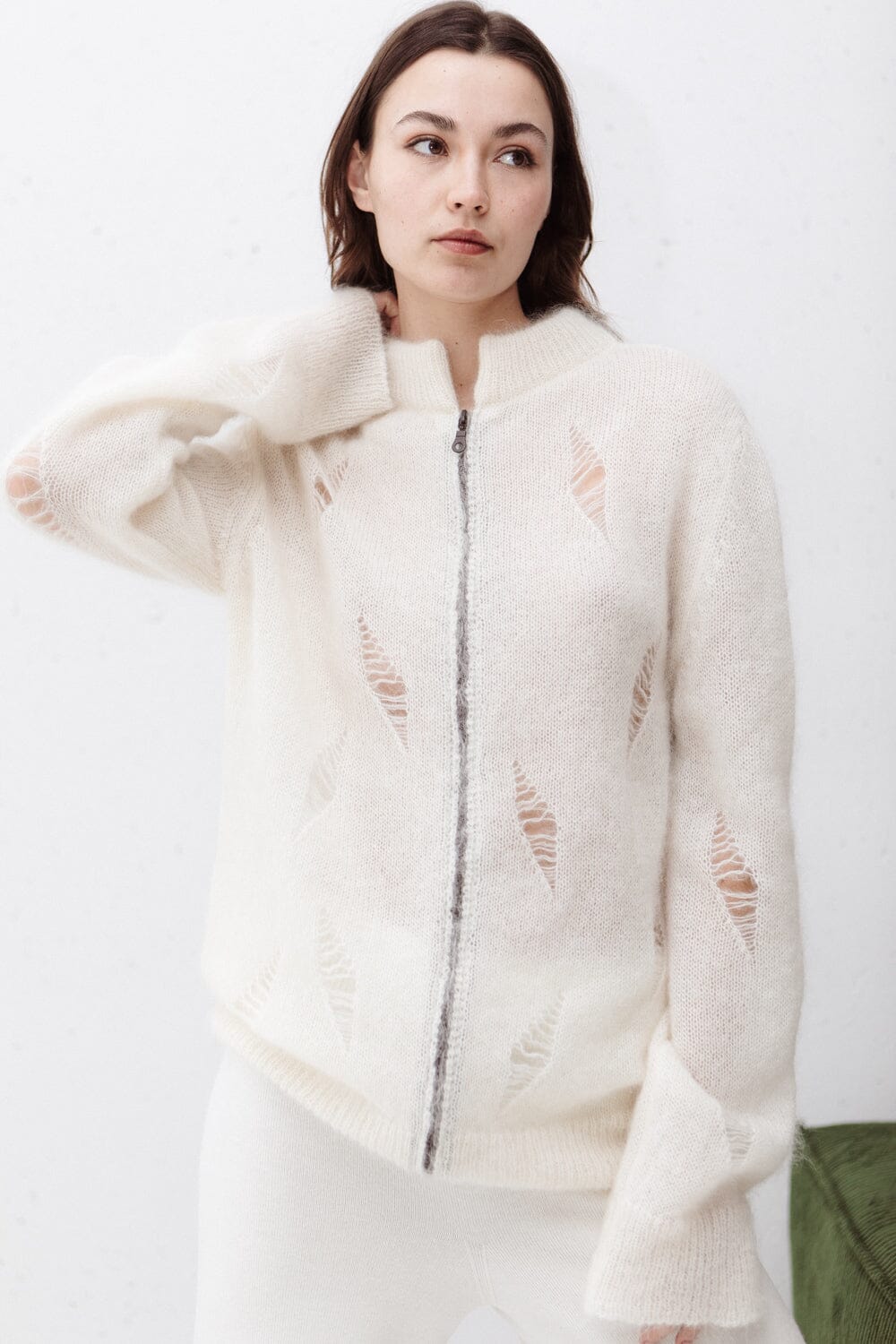 PEARL MOHAIR AND SILK ZIP CARDIGAN for lovers and trees 