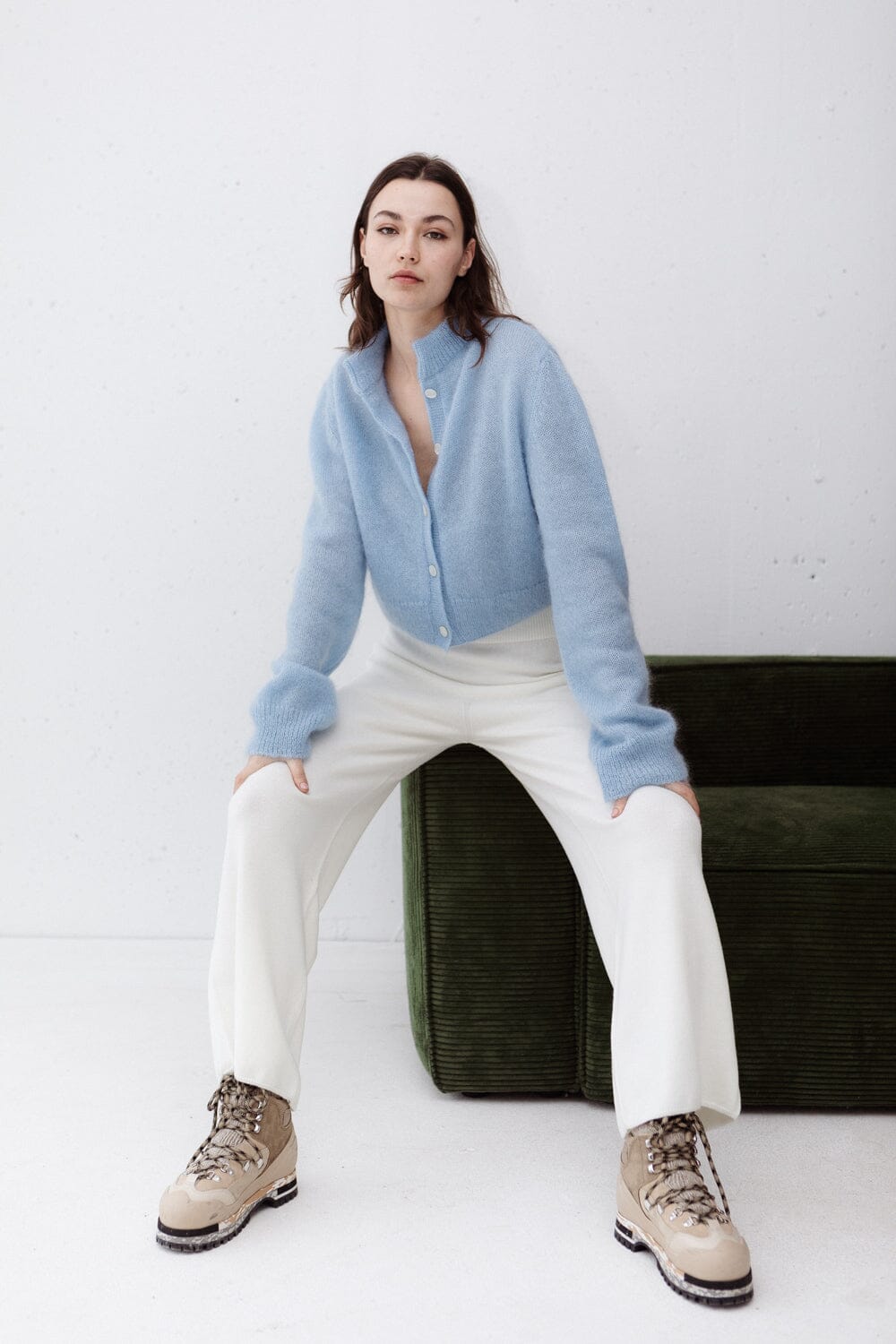 CLOUD BLUE MOHAIR AND SILK BUTTON DOWN CROPPED CARDIGAN for lovers and trees 