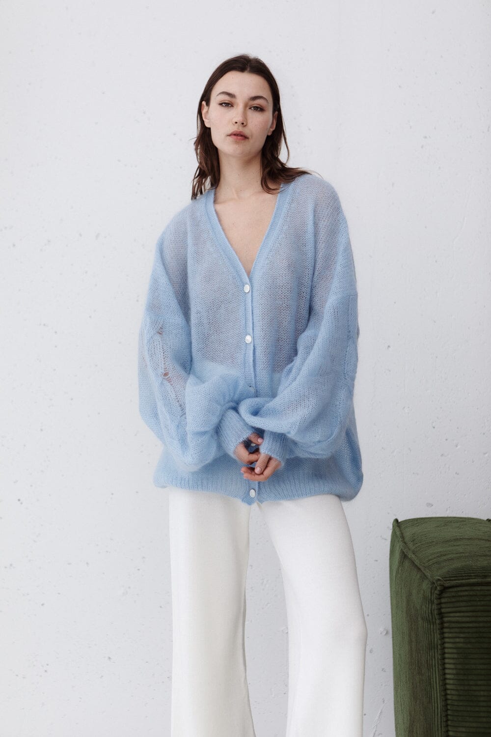 CLOUD BLUE MOHAIR AND SILK CARDIGAN for lovers and trees 