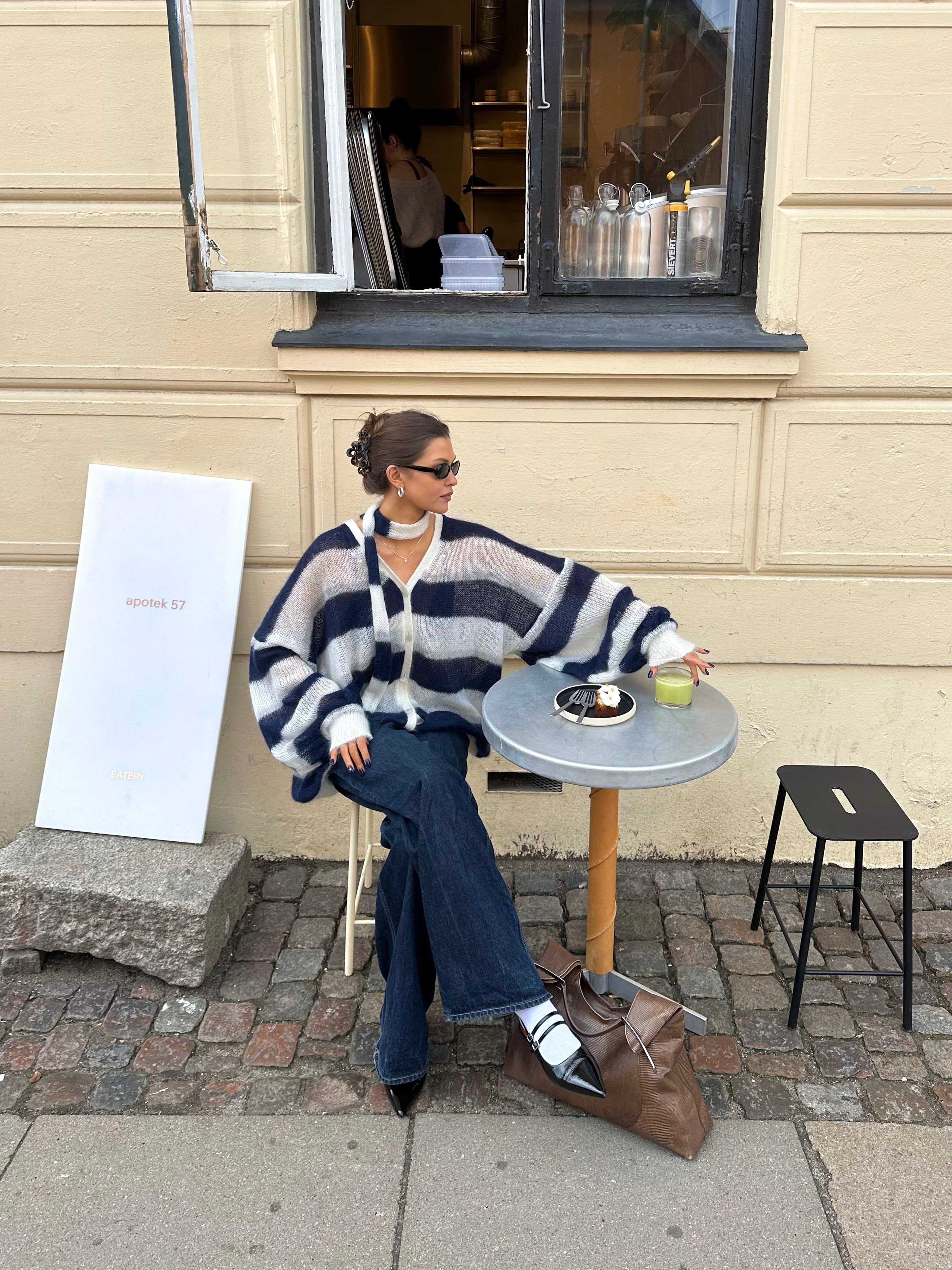 PEARL/NAVY STRIPED MOHAIR AND SILK CARDIGAN for lovers and trees 