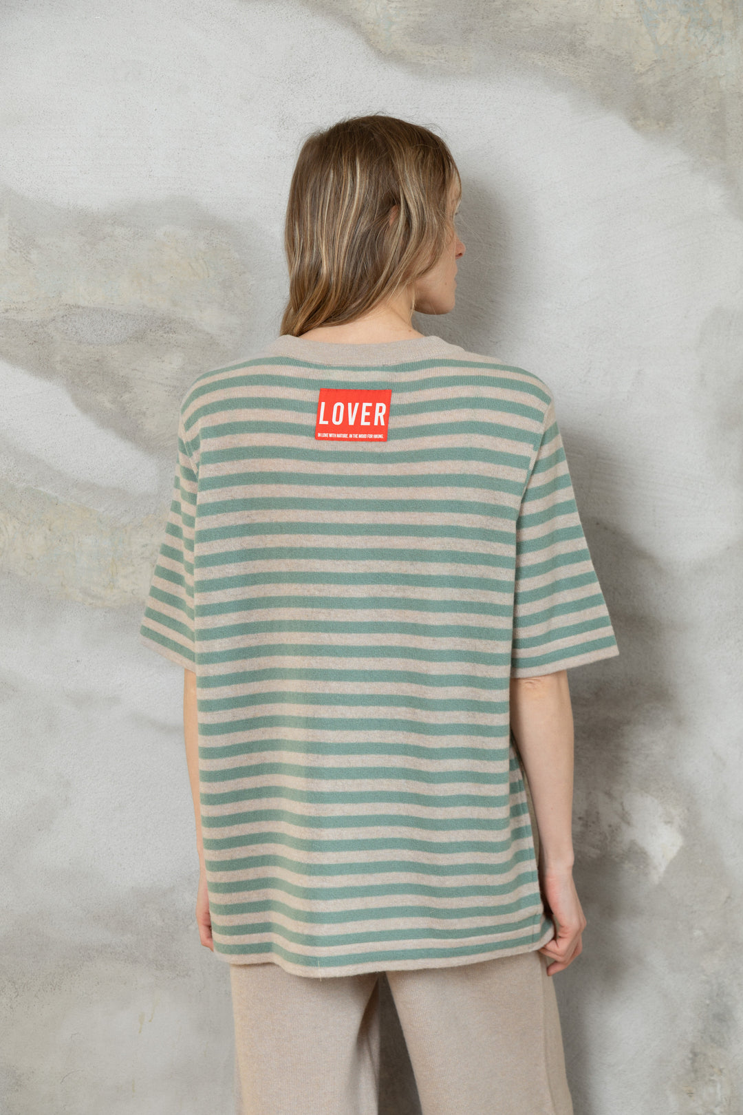 POWDER/SEA GREEN CASHMERE-MERINO WOOL T-SHIRT
