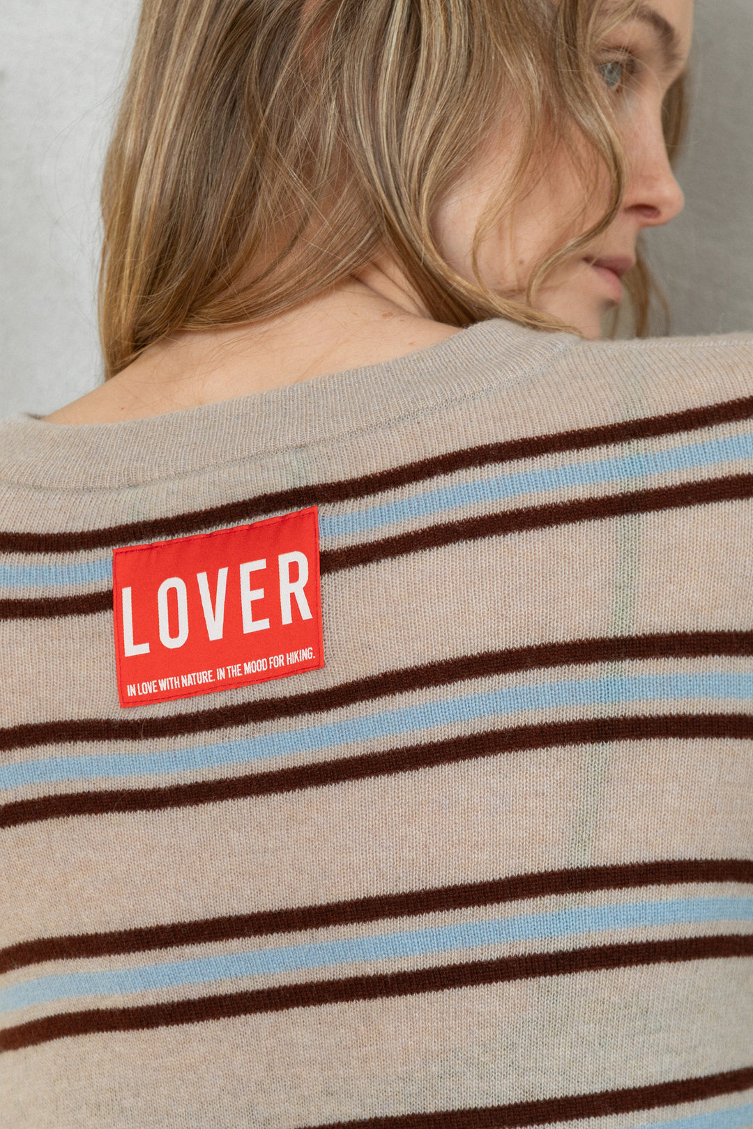 POWDER/CLOUD BLUE/CHOCOLATE CASHMERE-MERINO WOOL SHIRT