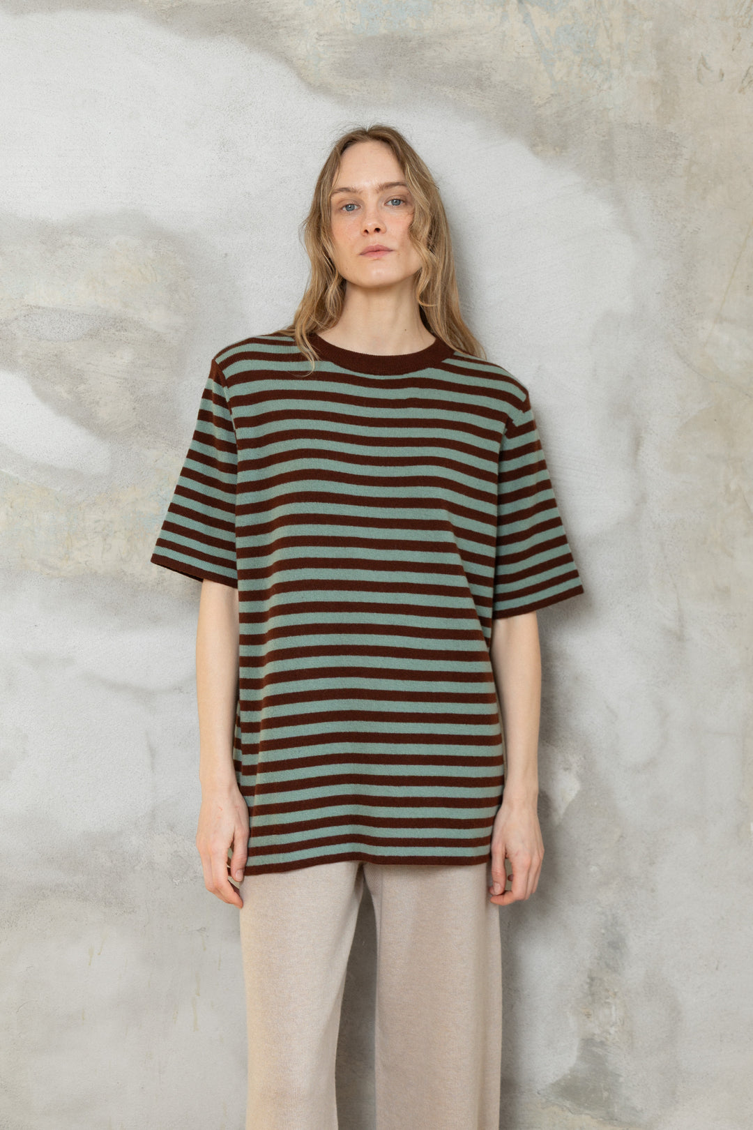 CHOCOLATE/SEA GREEN LAMBSWOOL T-SHIRT