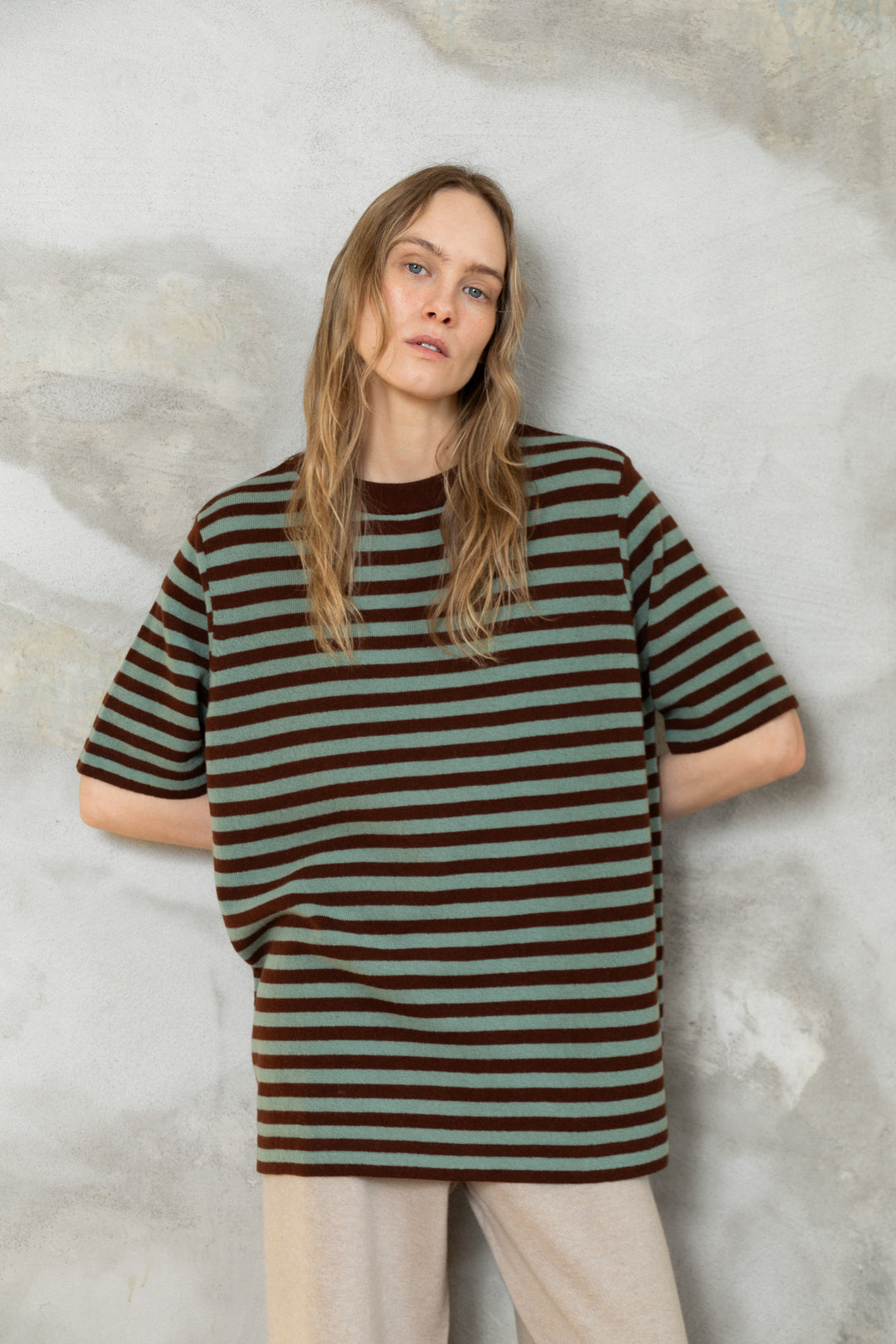 CHOCOLATE/SEA GREEN LAMBSWOOL T-SHIRT