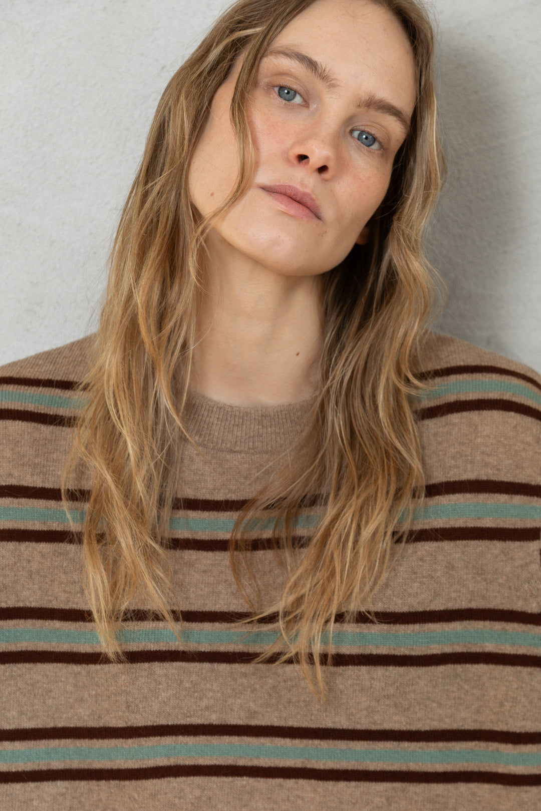 SAND/SEA GREEN/CHOCOLATE LAMBSWOOL T-SHIRT