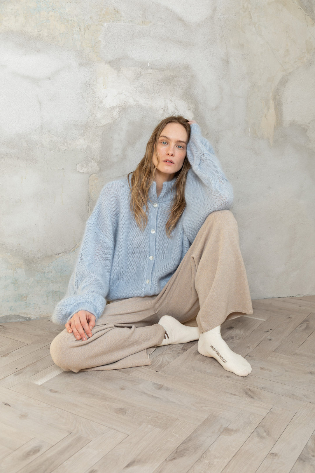 SOFT BLUE MOHAIR AND SILK BUTTON DOWN CARDIGAN
