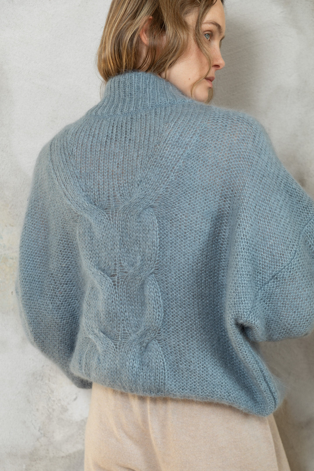 PIGEON BLUE MOHAIR AND SILK BUTTON DOWN CARDIGAN