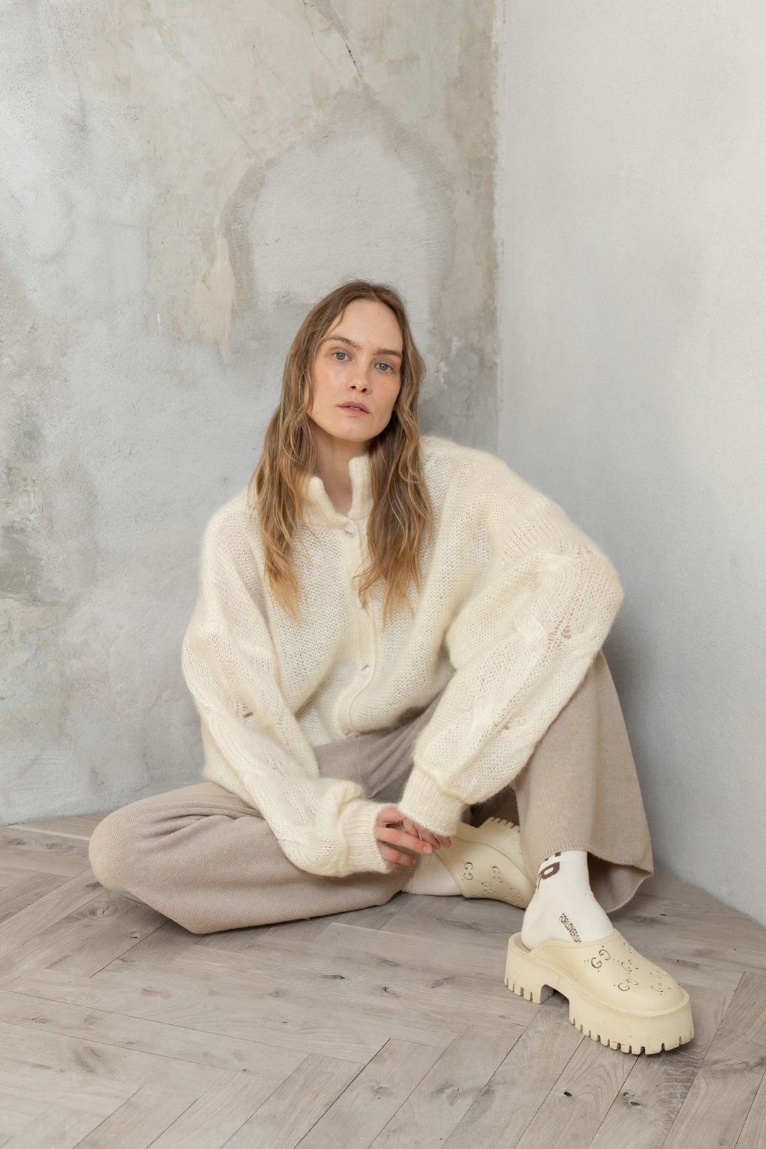 PEARL MOHAIR AND SILK BUTTON DOWN CARDIGAN