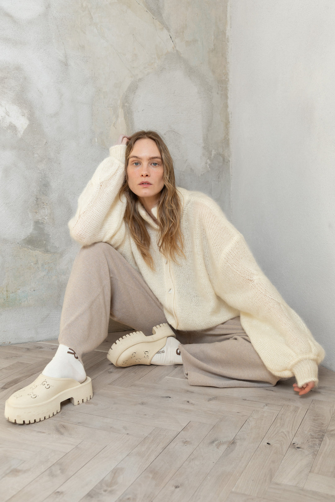 PEARL MOHAIR AND SILK BUTTON DOWN CARDIGAN