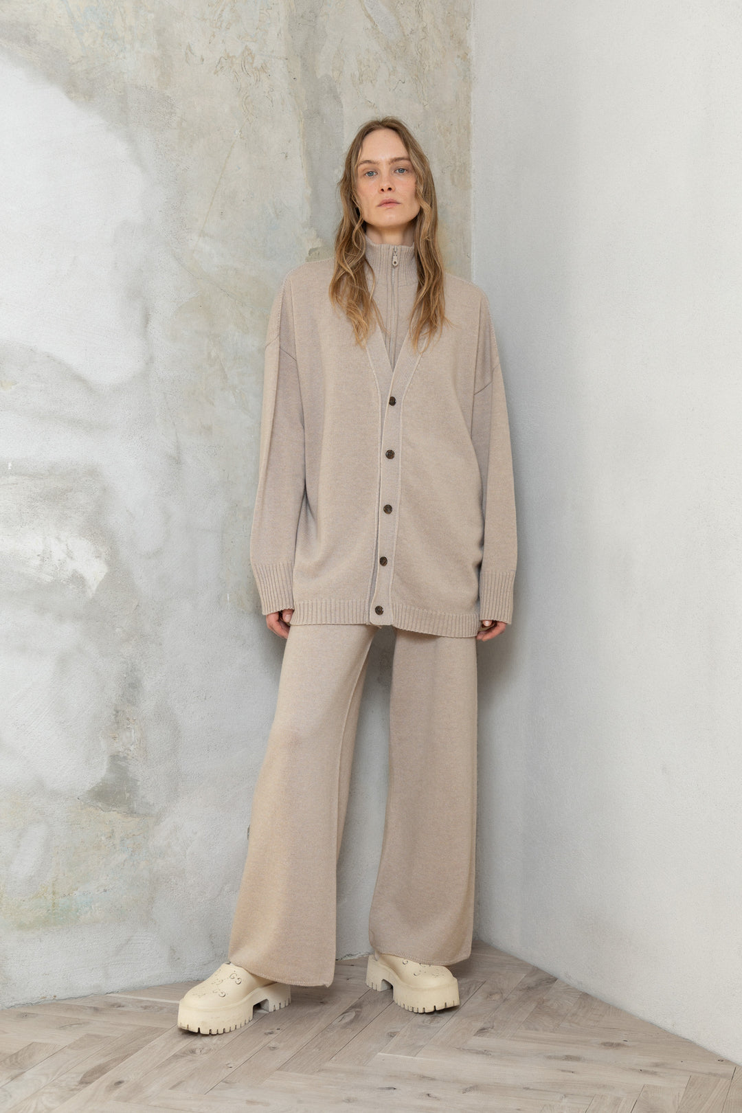 POWDER CASHMERE-MERINO WOOL CARDIGAN