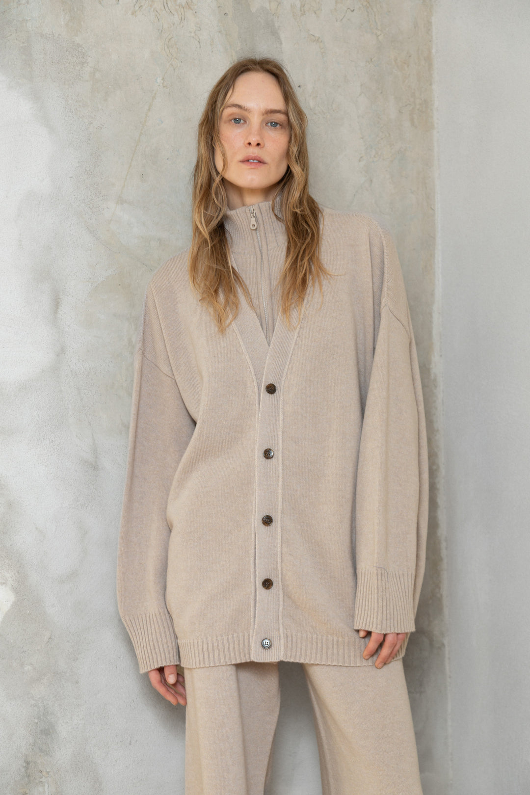 POWDER CASHMERE-MERINO WOOL CARDIGAN