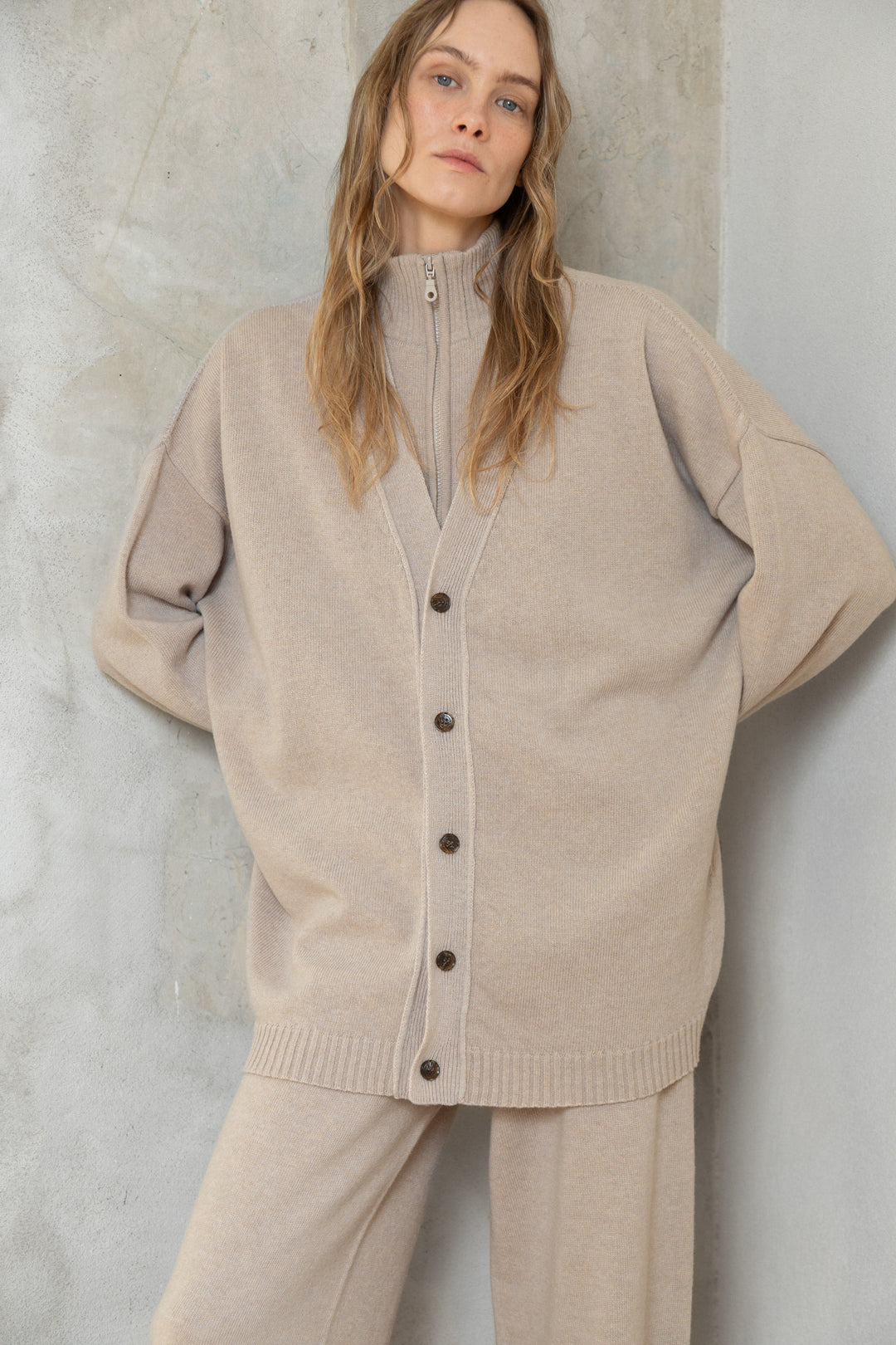 POWDER CASHMERE-MERINO WOOL CARDIGAN