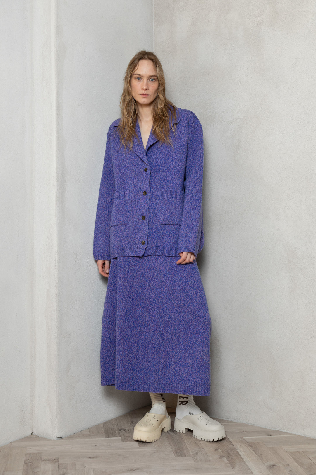 LILAC MELANGE CASHMERE-MERINO WOOL MAXI SKIRT