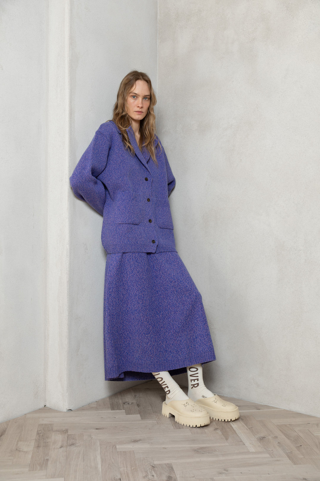 LILAC MELANGE CASHMERE-MERINO WOOL MAXI SKIRT