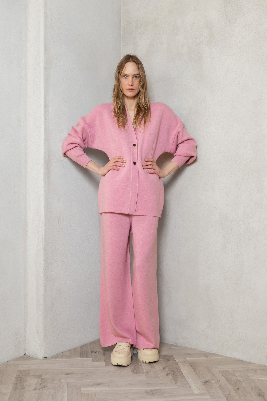 SOFT PINK CASHMERE-MERINO WOOL TROUSERS