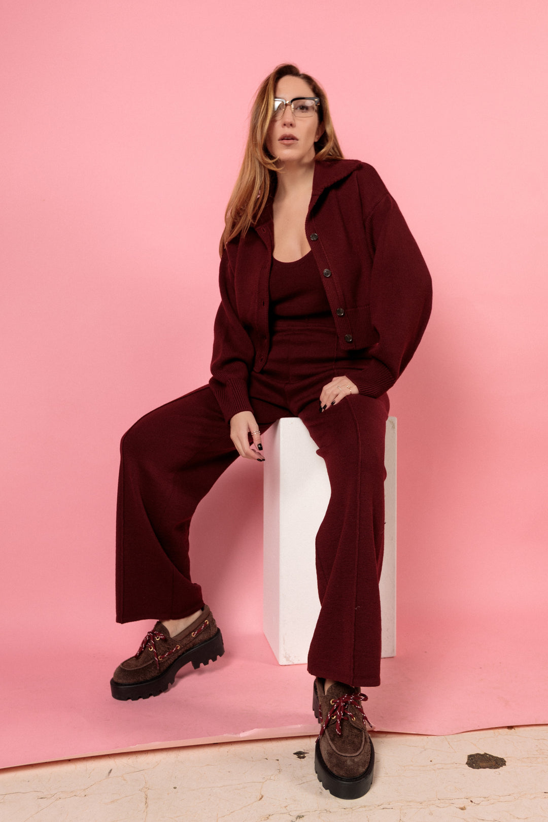 BURGUNDY EXTRA FINE MERINO WOOL TROUSERS