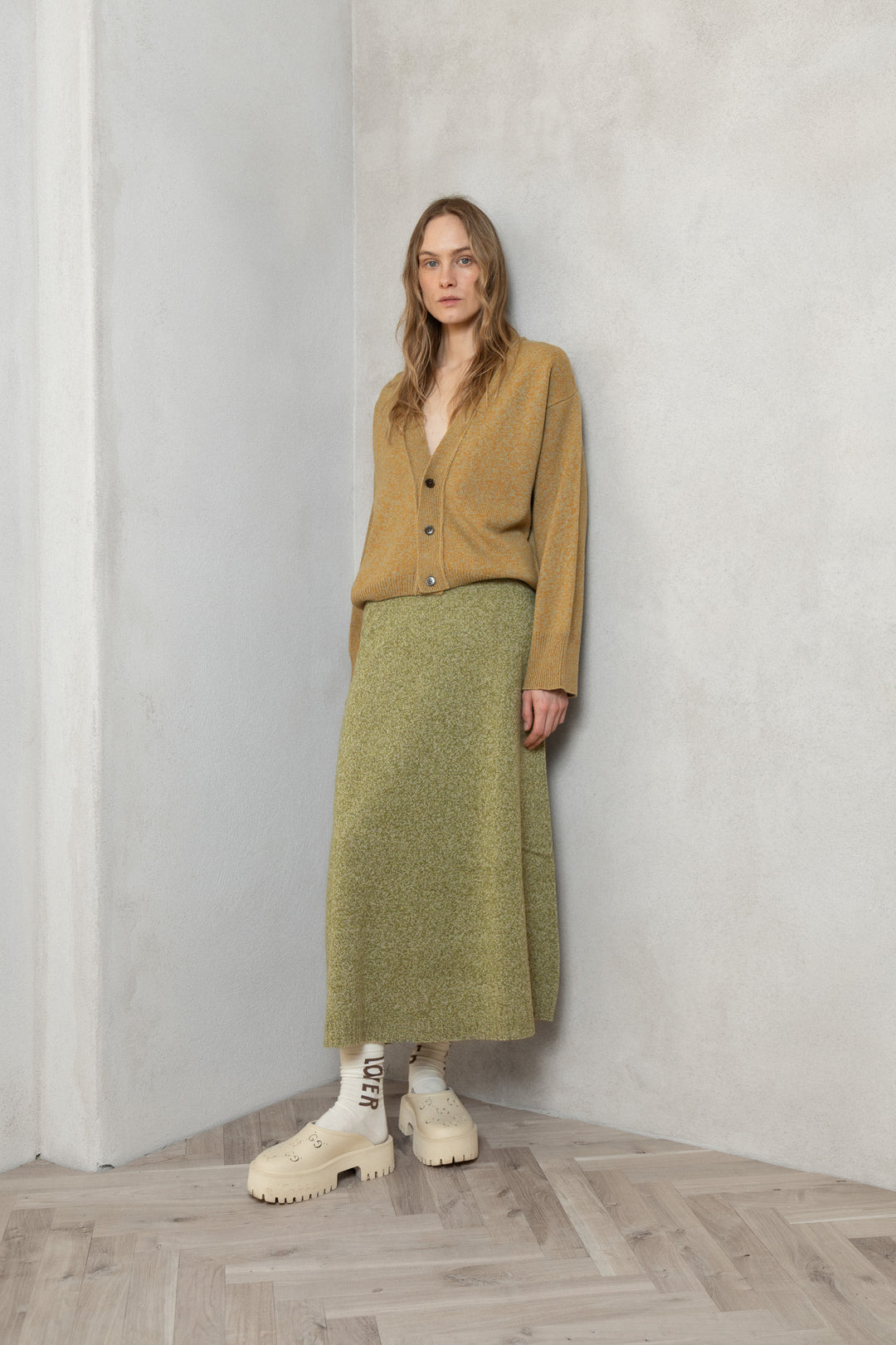 YELLOW MELANGE CASHMERE-MERINO WOOL LONG BOMBER JACKET