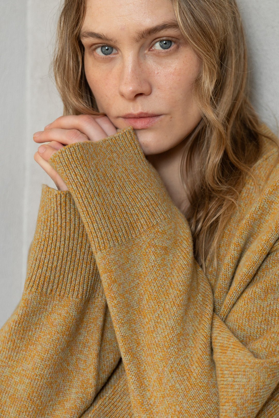 YELLOW MELANGE CASHMERE-MERINO WOOL LONG BOMBER JACKET