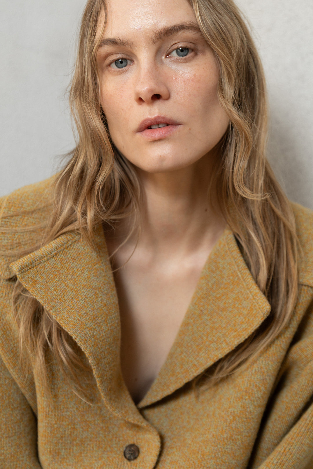 YELLOW MELANGE CASHMERE-MERINO WOOL JACKET CARDIGAN