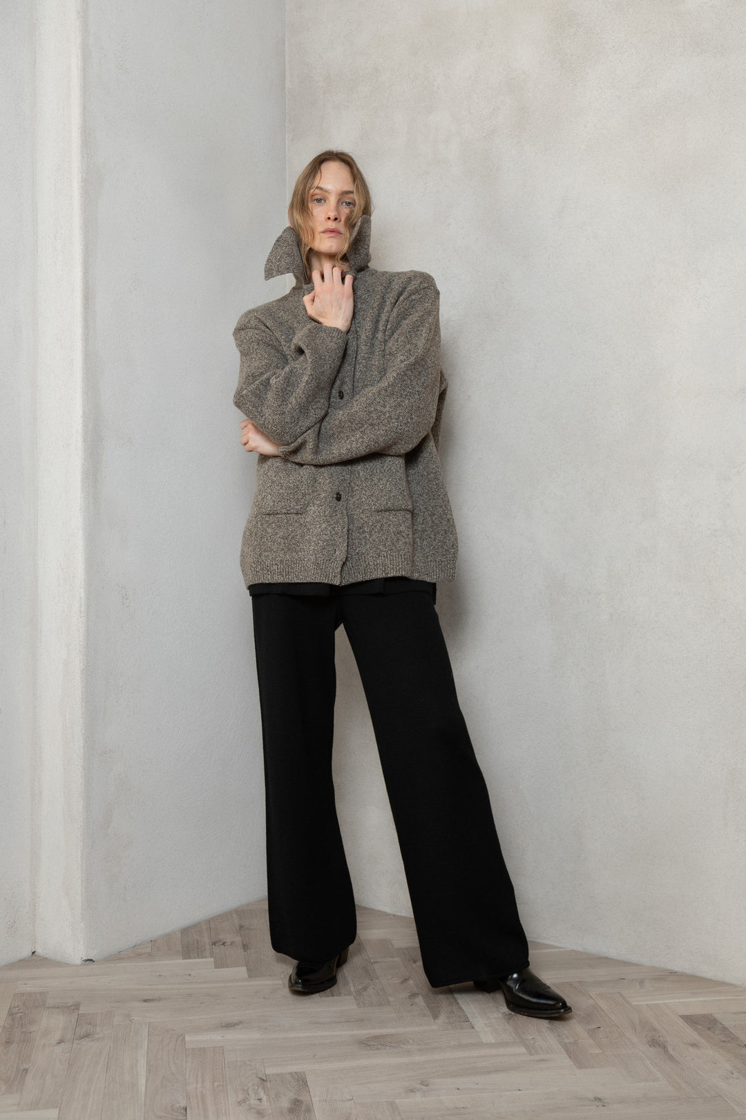 SAND MELANGE CASHMERE-MERINO WOOL JACKET CARDIGAN