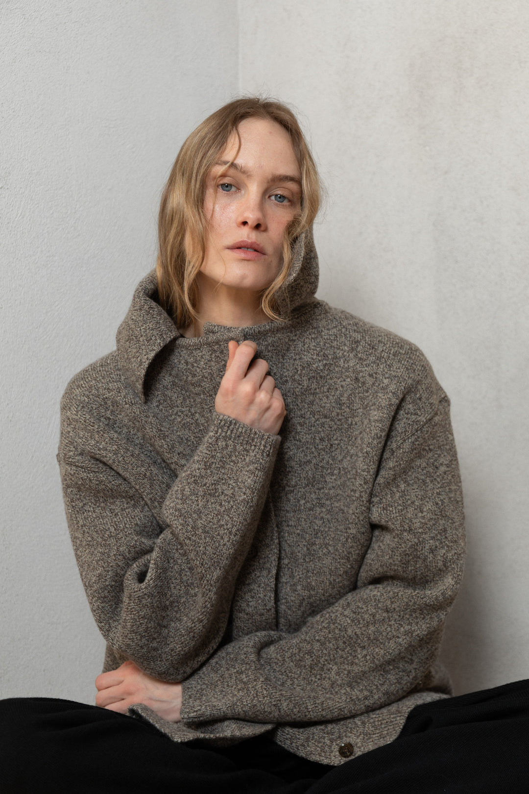 SAND MELANGE CASHMERE-MERINO WOOL JACKET CARDIGAN