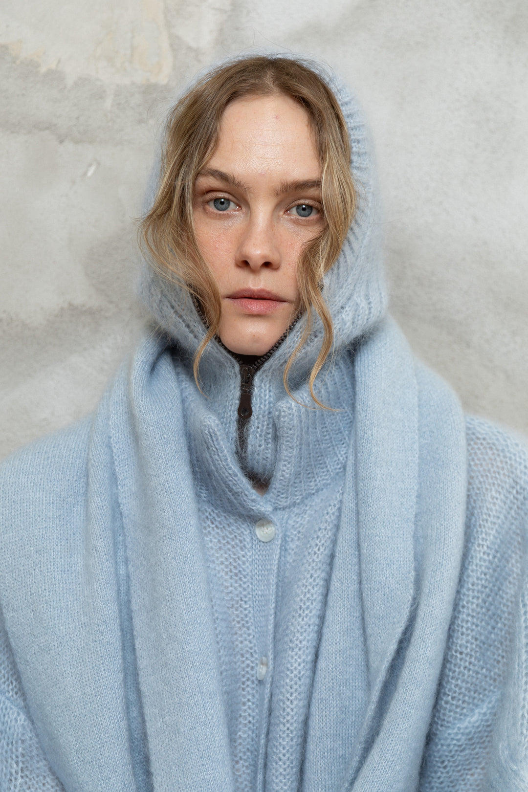 SOFT BLUE MOHAIR AND SILK BALACLAVA