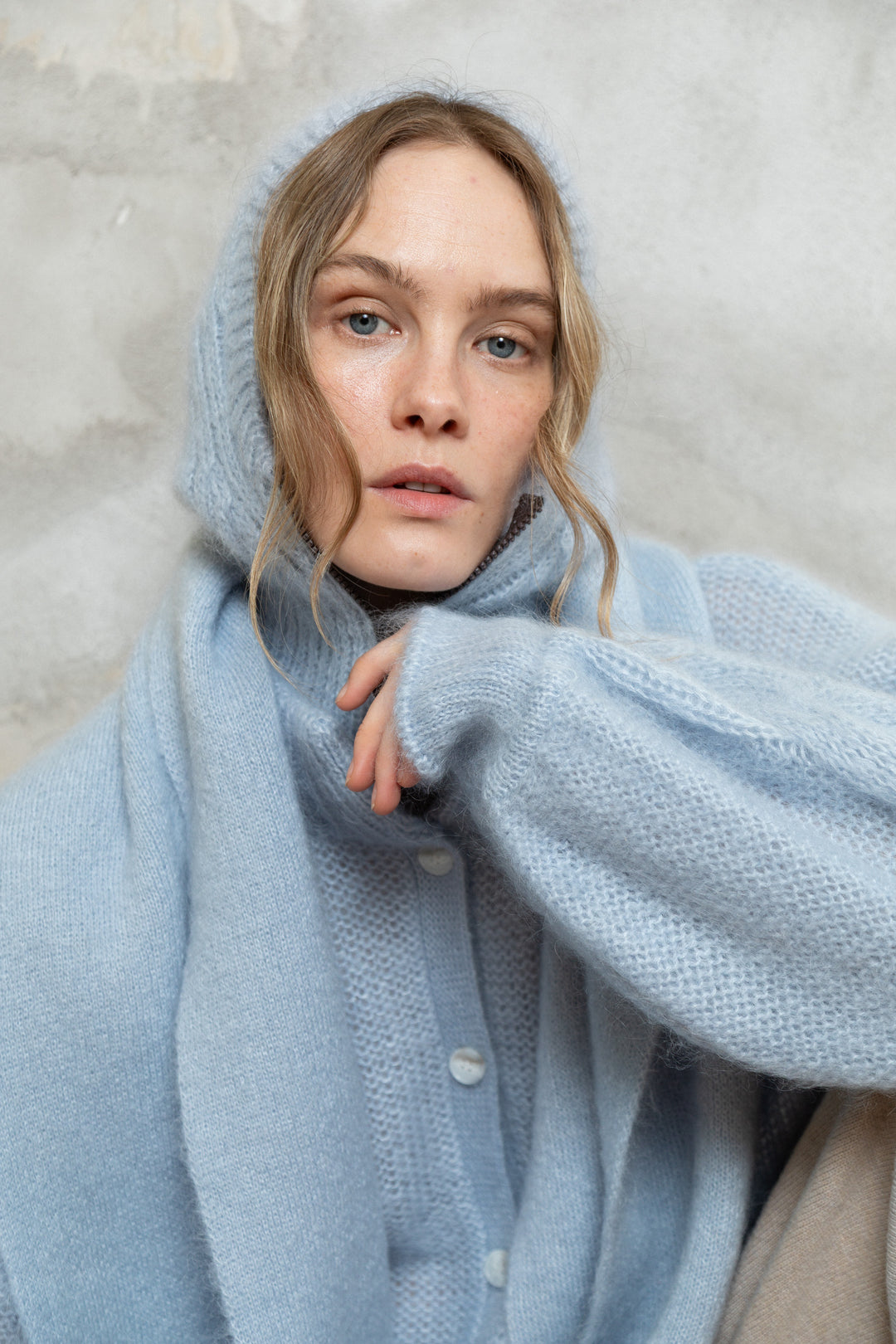 SOFT BLUE MOHAIR AND SILK BALACLAVA