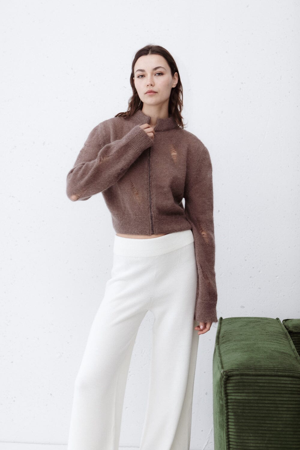 COCOA MOHAIR AND SILK CROPPED ZIP CARDIGAN for lovers and trees 