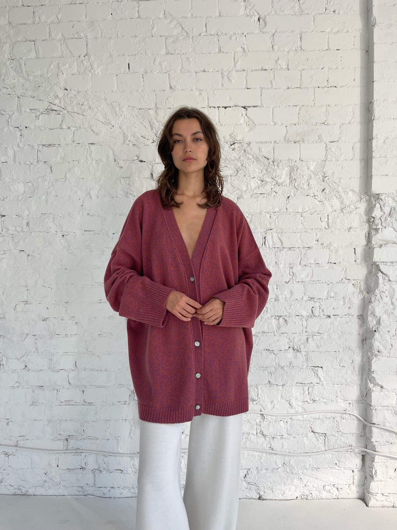 RASPBERRY CASHMERE-MERINO WOOL CARDIGAN for lovers and trees 