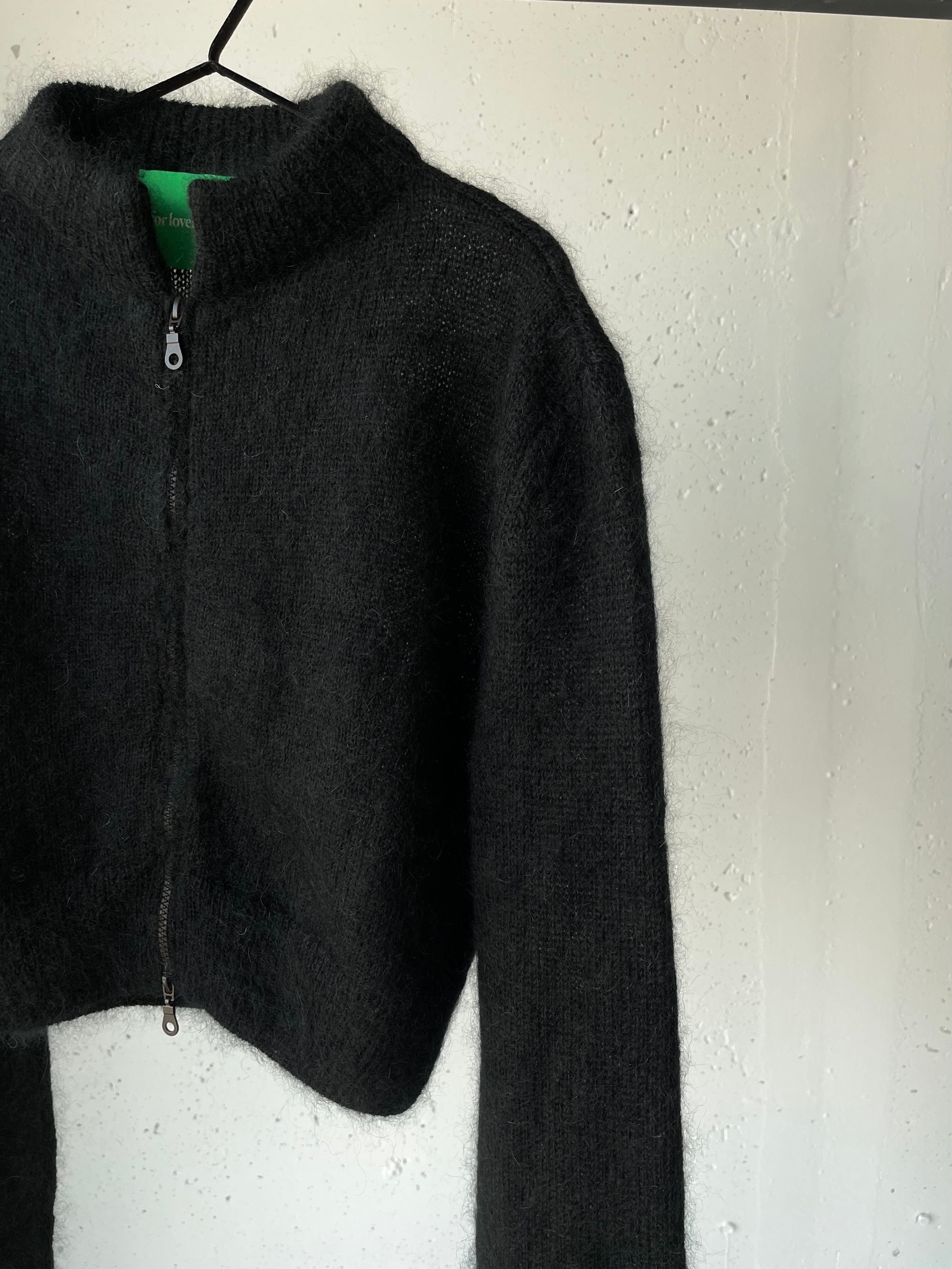 BLACK MOHAIR AND SILK CROPPED ZIP CARDIGAN for lovers and trees 
