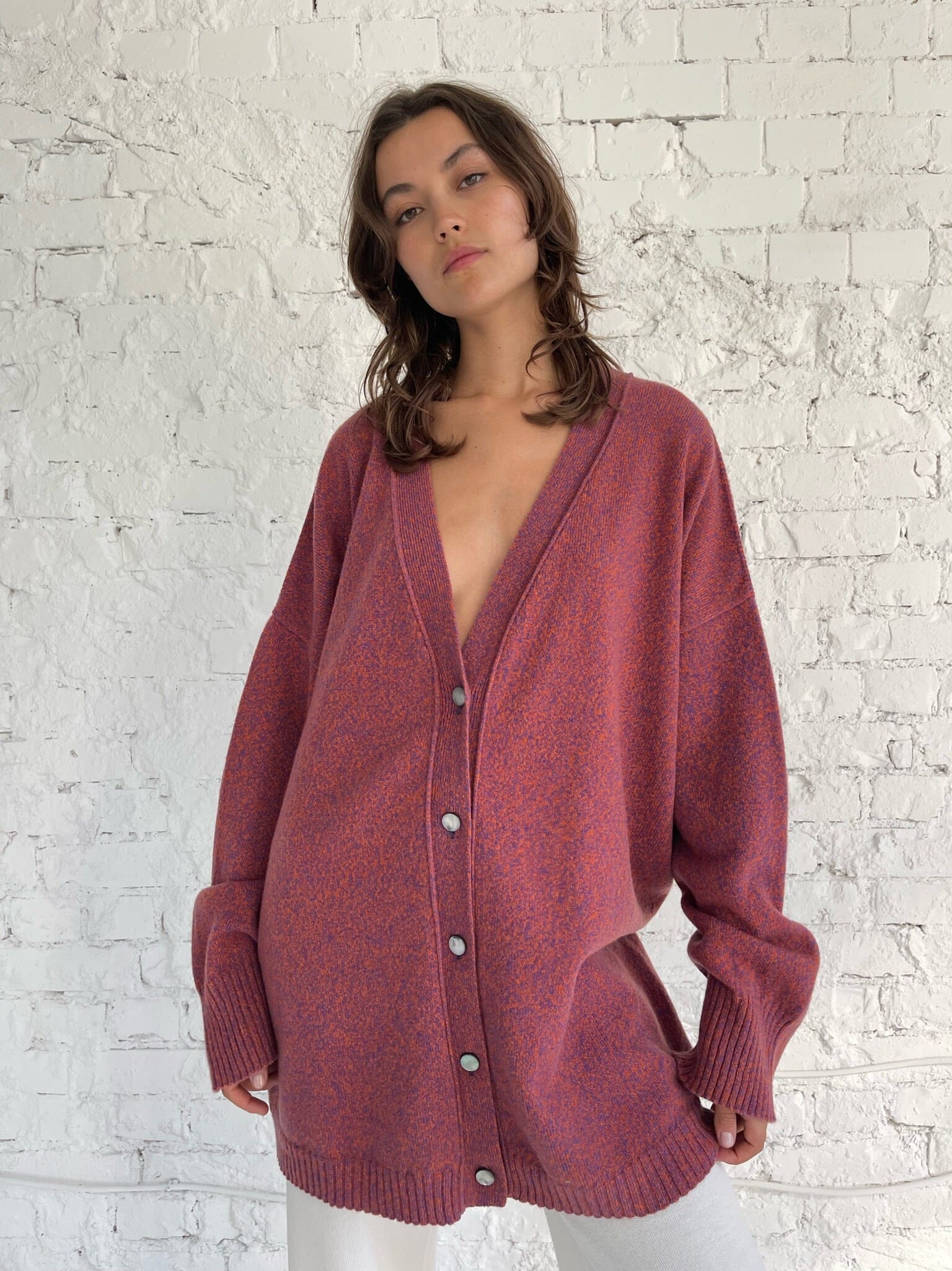 RASPBERRY CASHMERE-MERINO WOOL CARDIGAN for lovers and trees ONE SIZE 