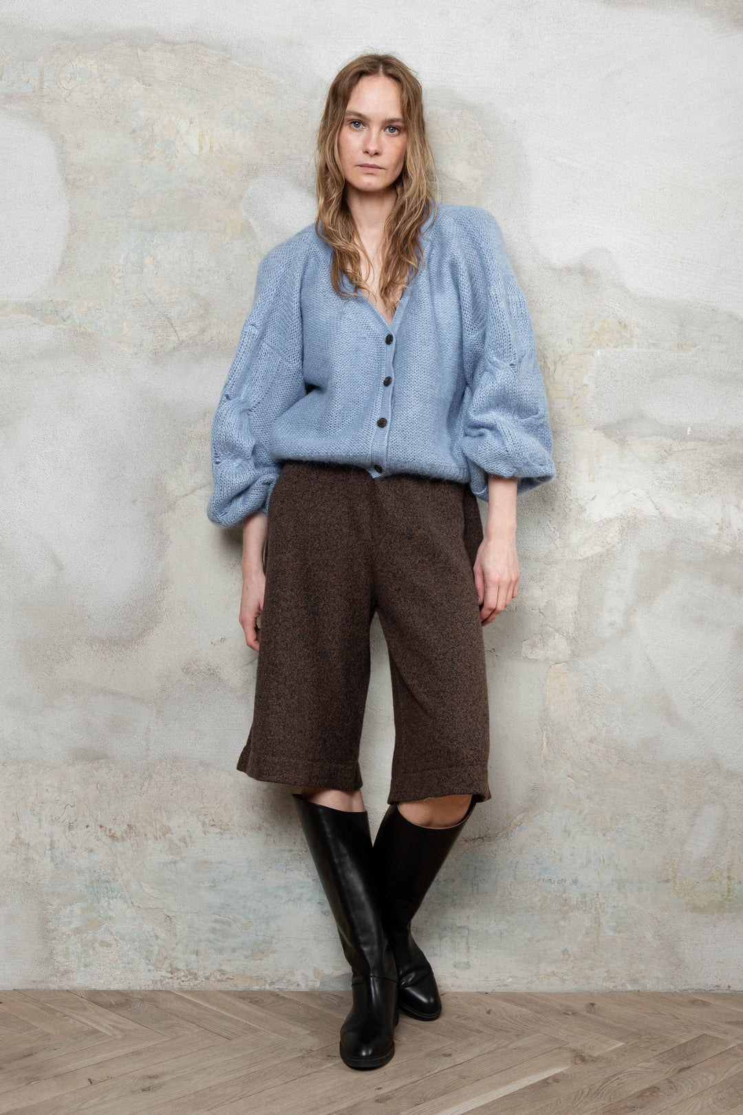 OCEAN BLUE MOHAIR AND SILK CROPPED CARDIGAN