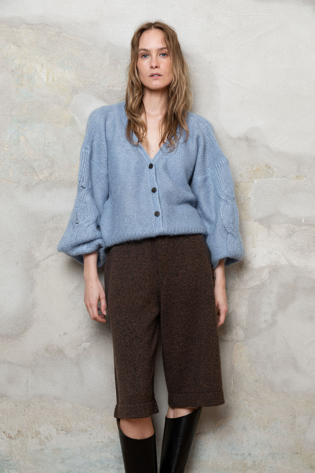 OCEAN BLUE MOHAIR AND SILK CROPPED CARDIGAN