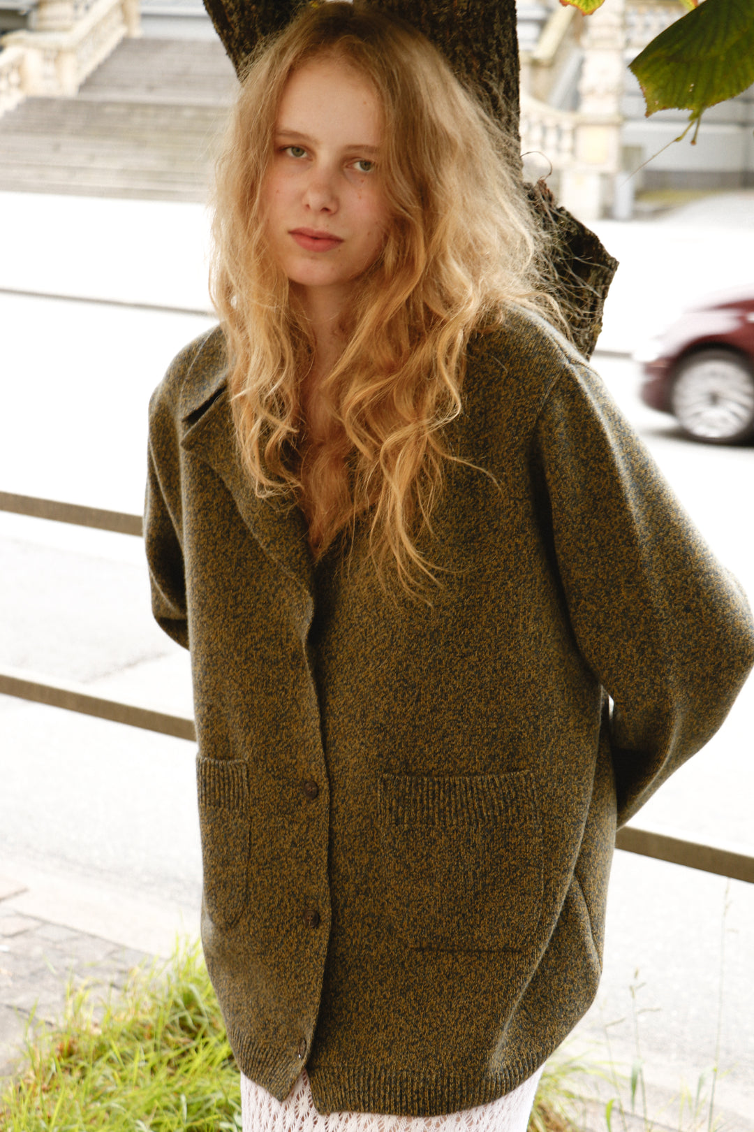KHAKI MELANGE CASHMERE-MERINO WOOL JACKET CARDIGAN