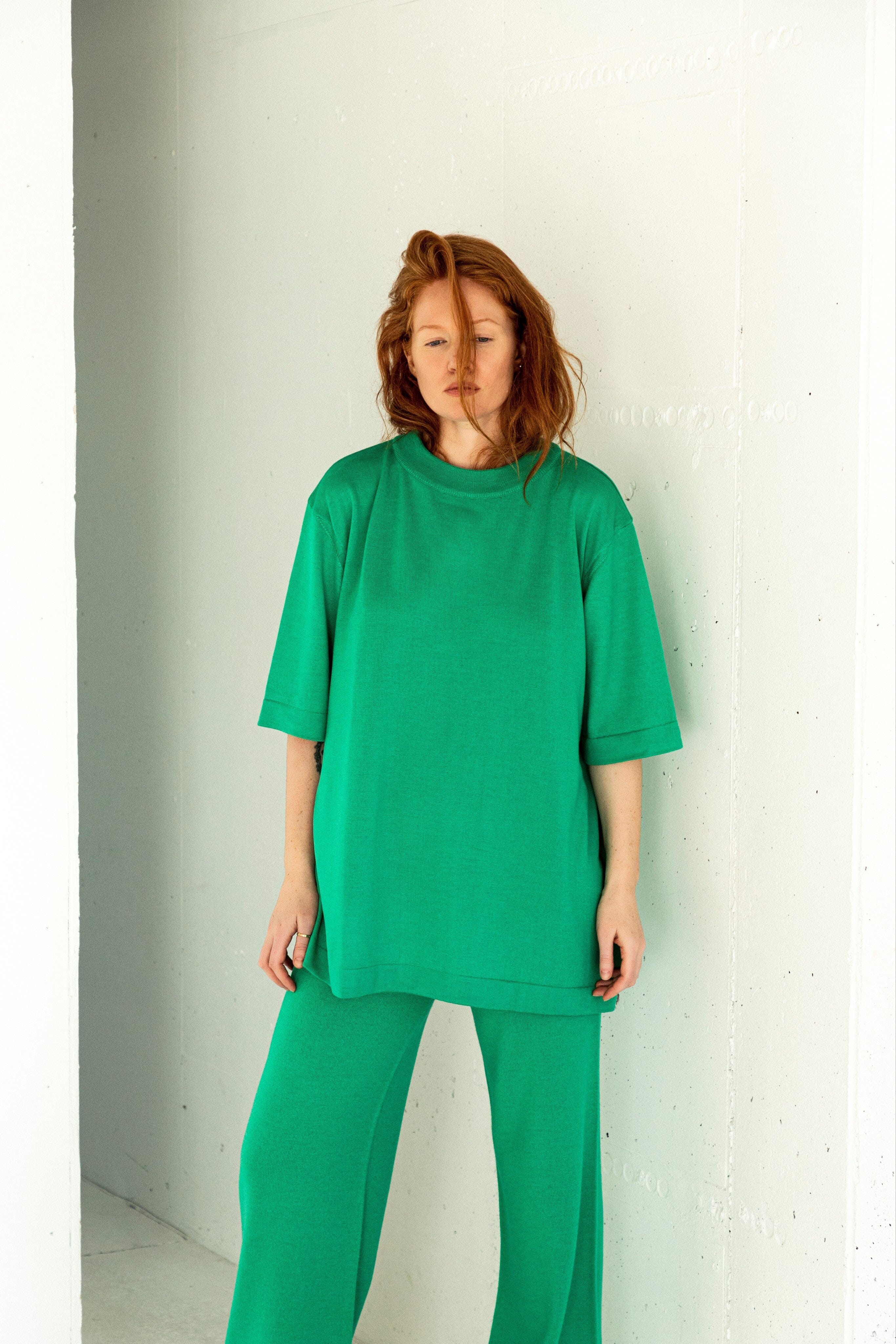ELECTRIC GREEN EXTRA FINE MERINO WOOL T-SHIRT for lovers and trees 