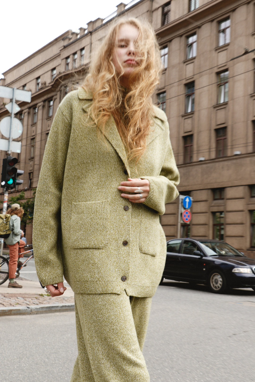 MOSS GREEN MELANGE CASHMERE-MERINO WOOL JACKET CARDIGAN