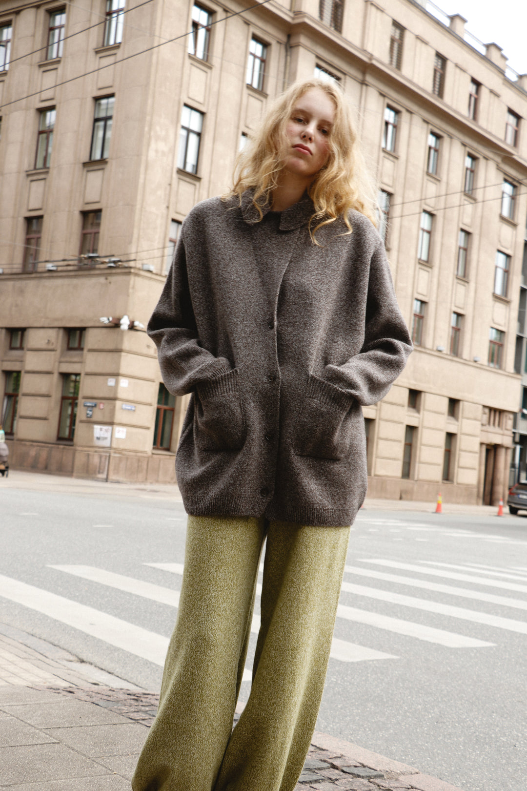 SAND MELANGE CASHMERE-MERINO WOOL JACKET CARDIGAN