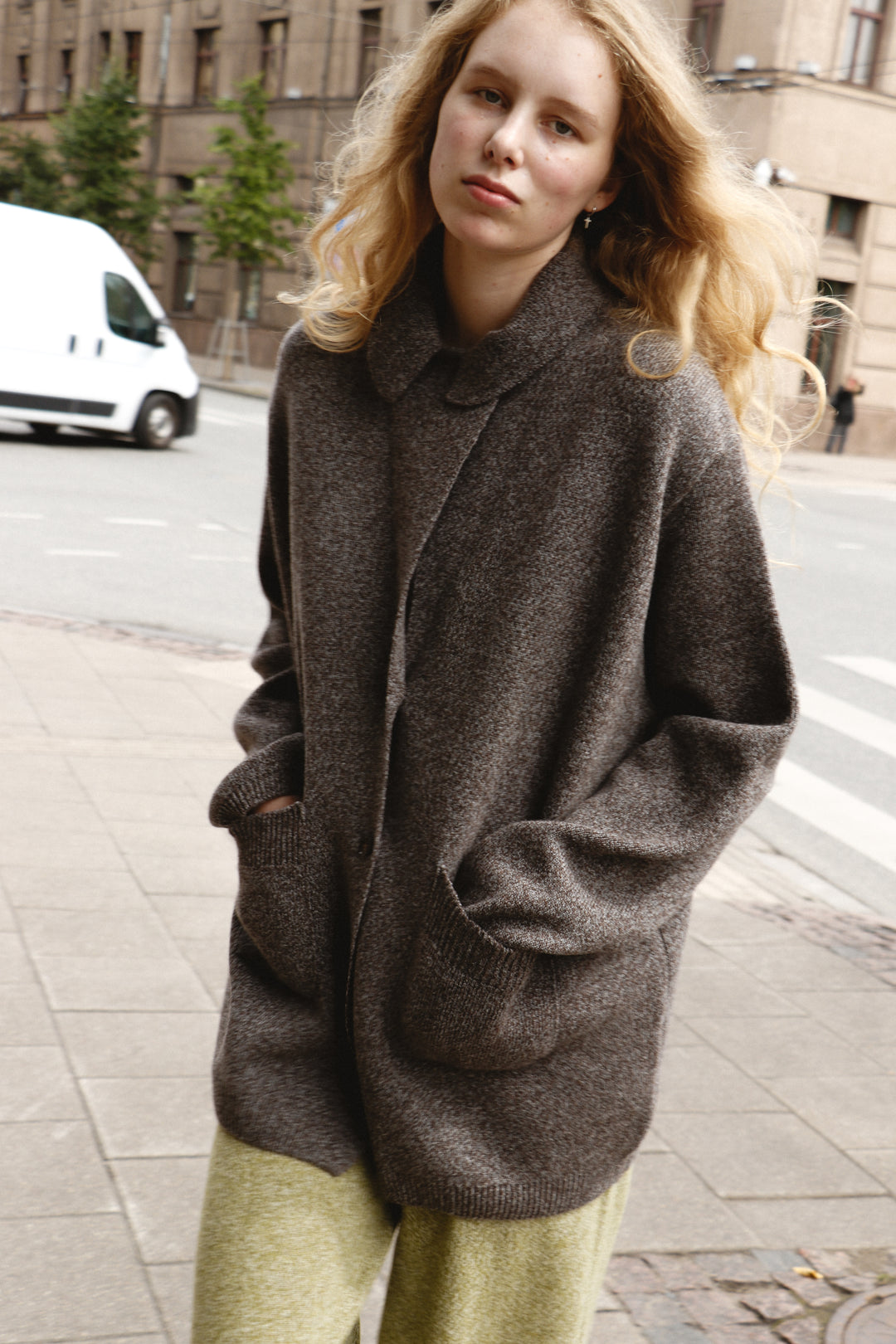 SAND MELANGE CASHMERE-MERINO WOOL JACKET CARDIGAN