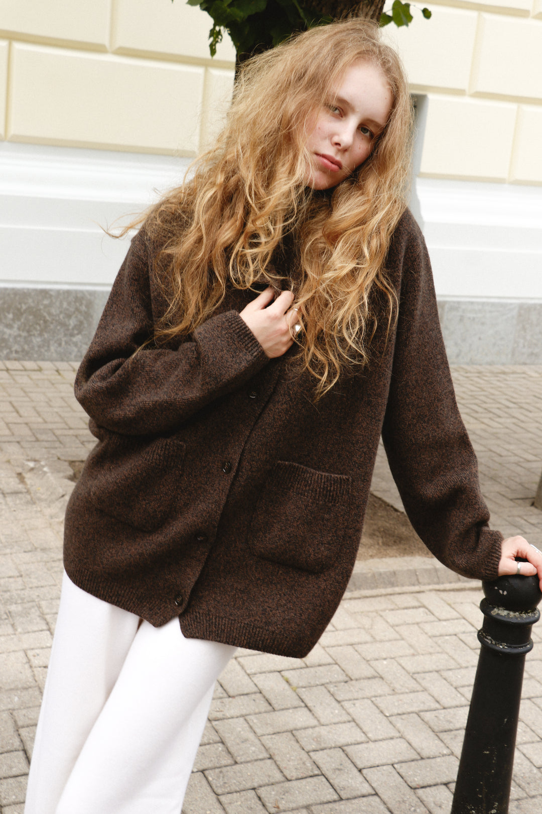 CHOCOLATE BROWN MELANGE CASHMERE-MERINO WOOL JACKET CARDIGAN