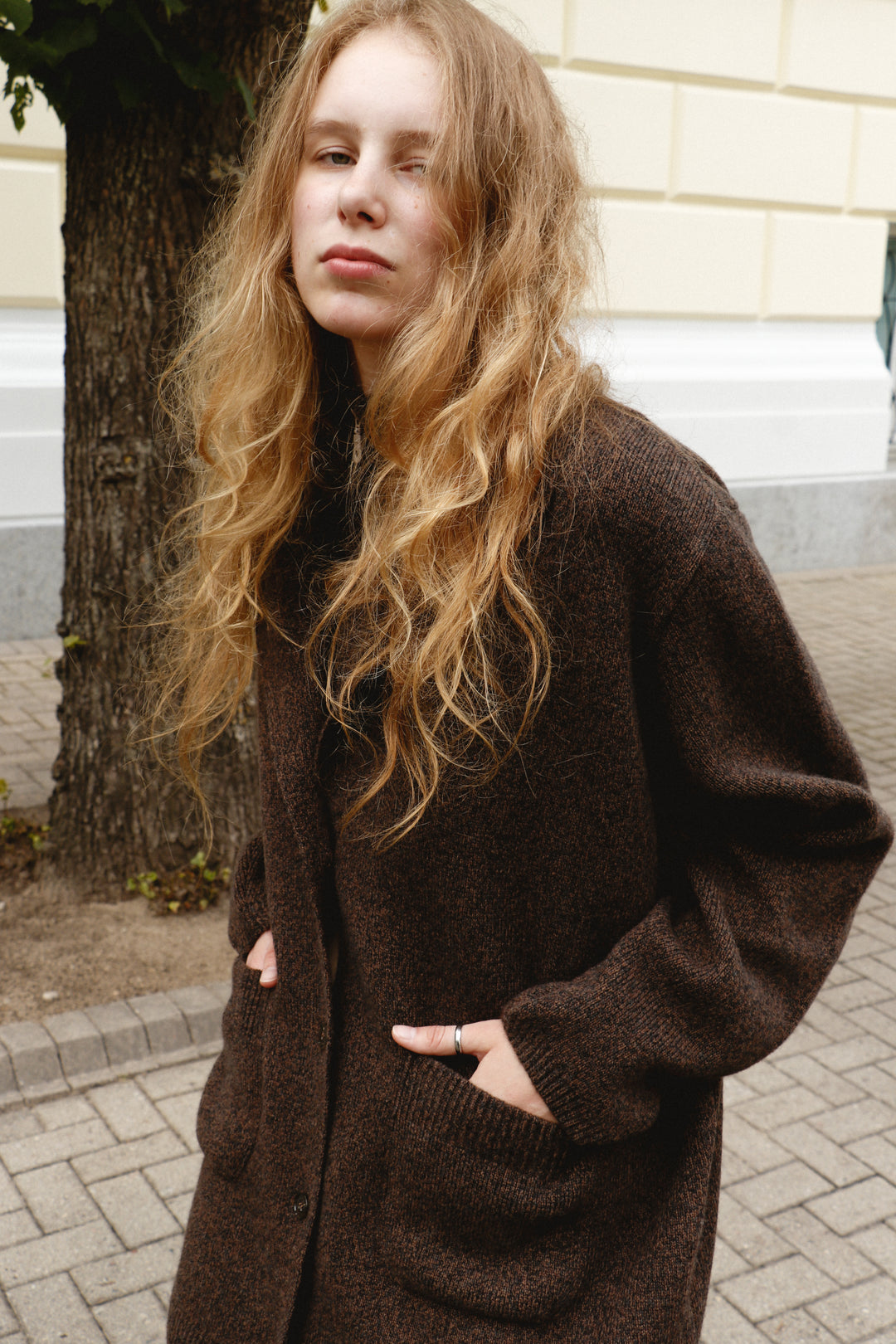 CHOCOLATE BROWN MELANGE CASHMERE-MERINO WOOL JACKET CARDIGAN