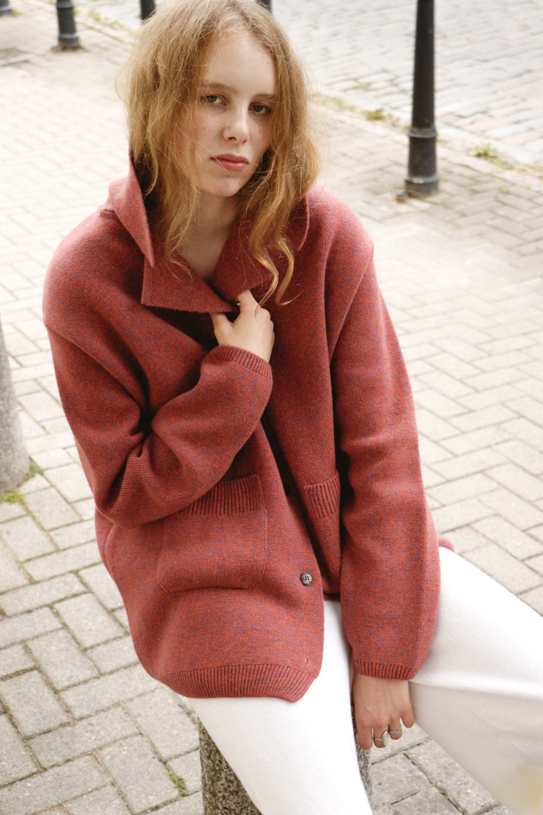 RASPBERRY RED MELANGE CASHMERE-MERINO WOOL JACKET CARDIGAN
