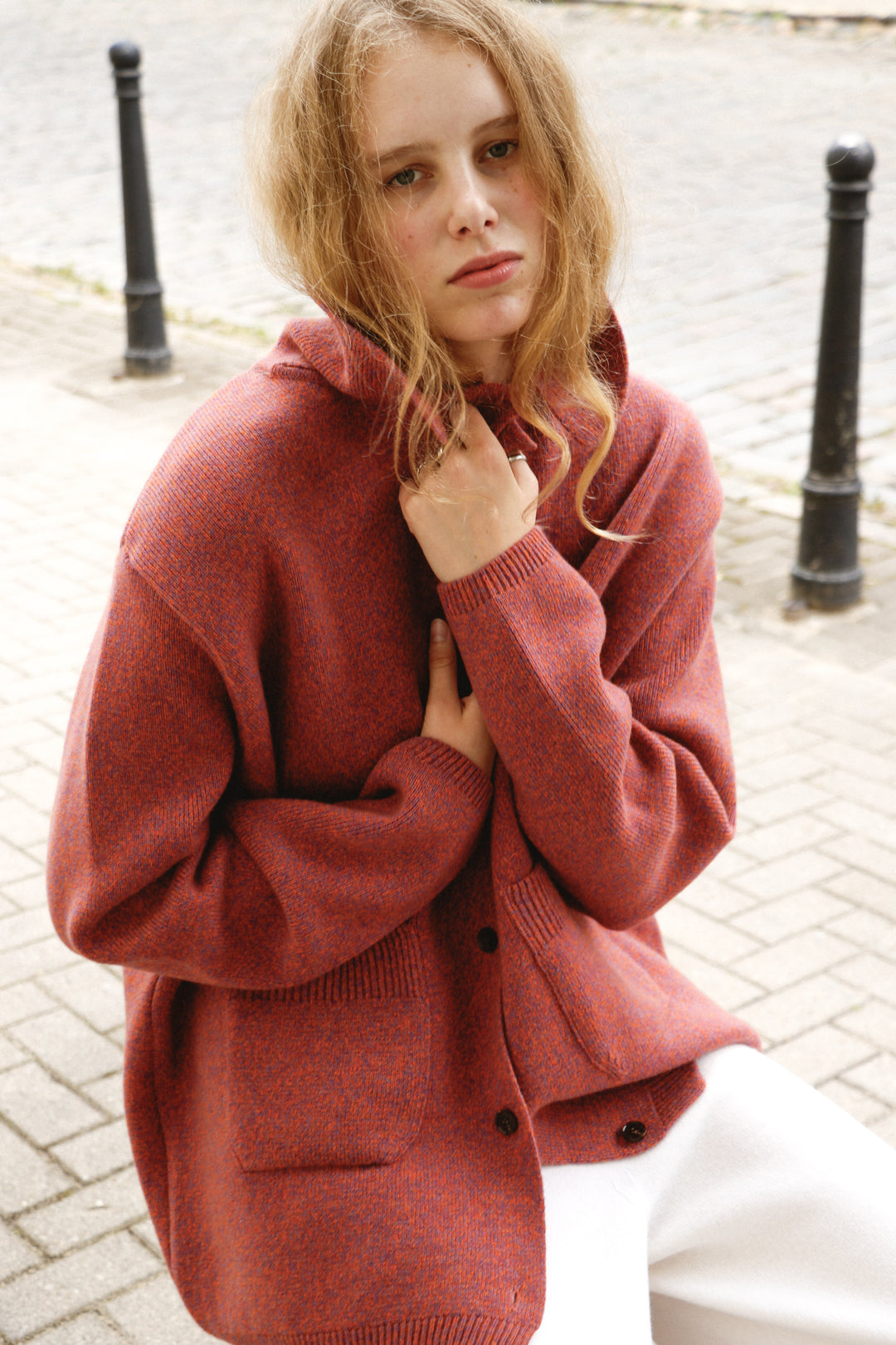 RASPBERRY RED MELANGE CASHMERE-MERINO WOOL JACKET CARDIGAN