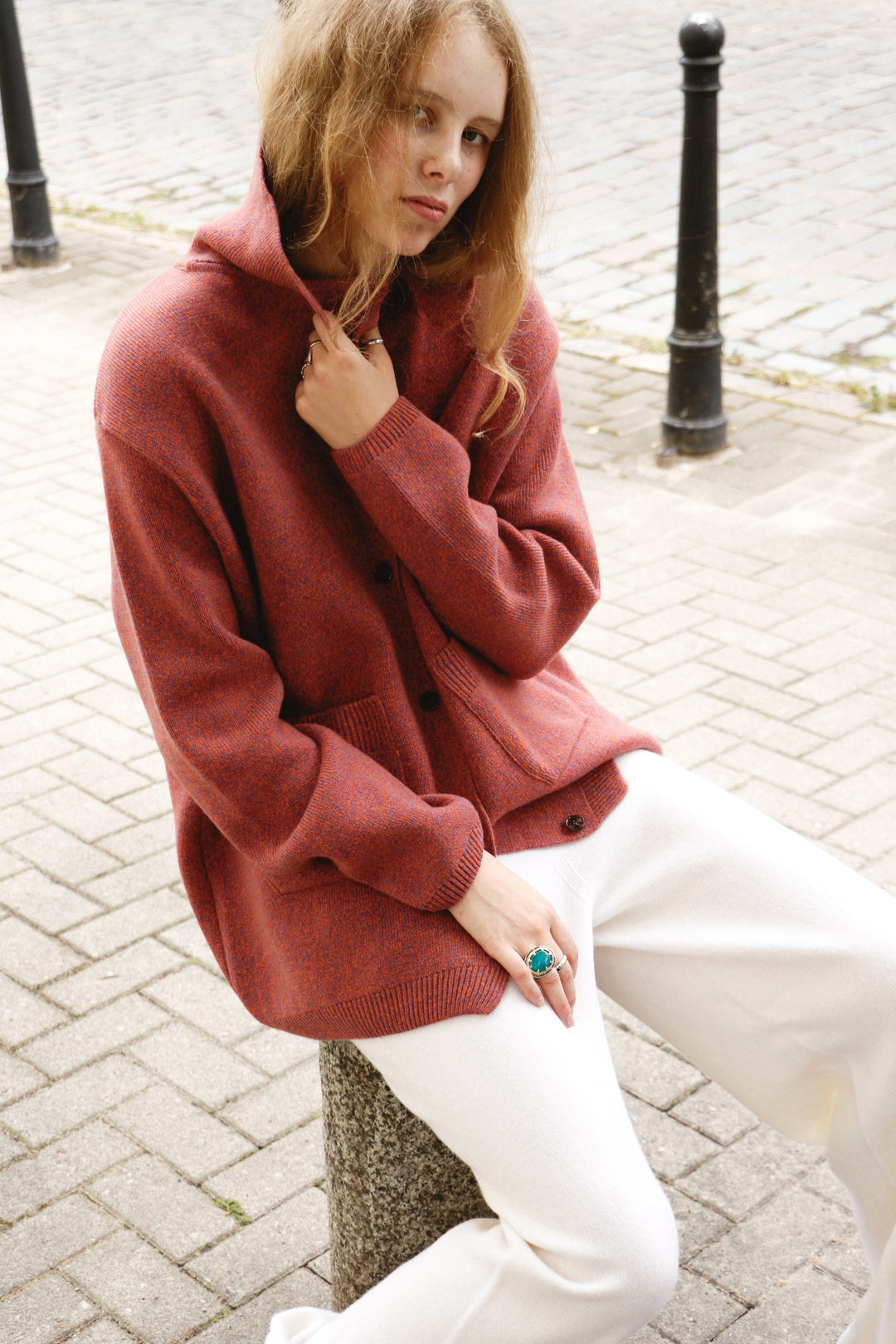 RASPBERRY RED MELANGE CASHMERE-MERINO WOOL JACKET CARDIGAN
