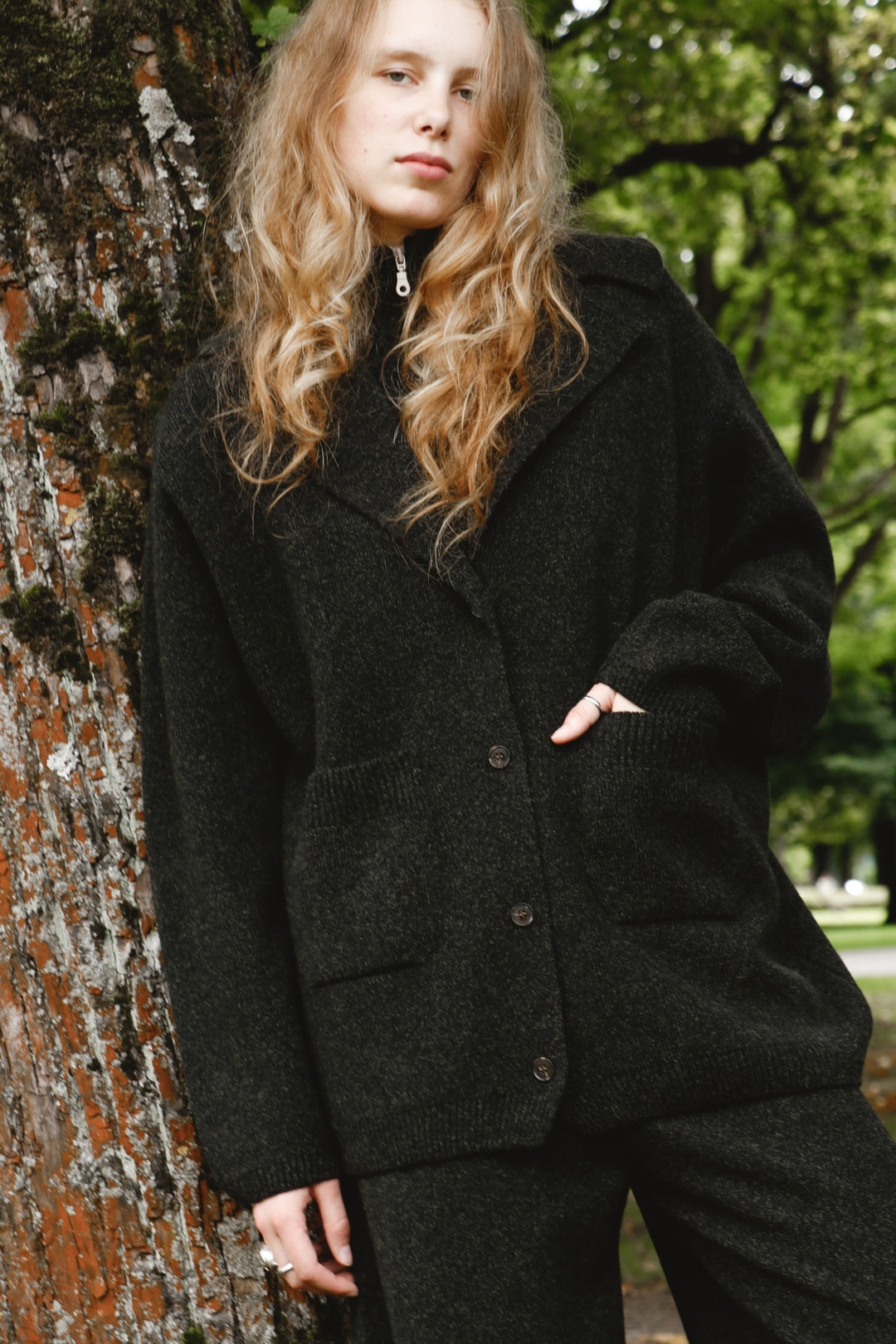 DARK GREY CASHMERE-MERINO WOOL JACKET CARDIGAN