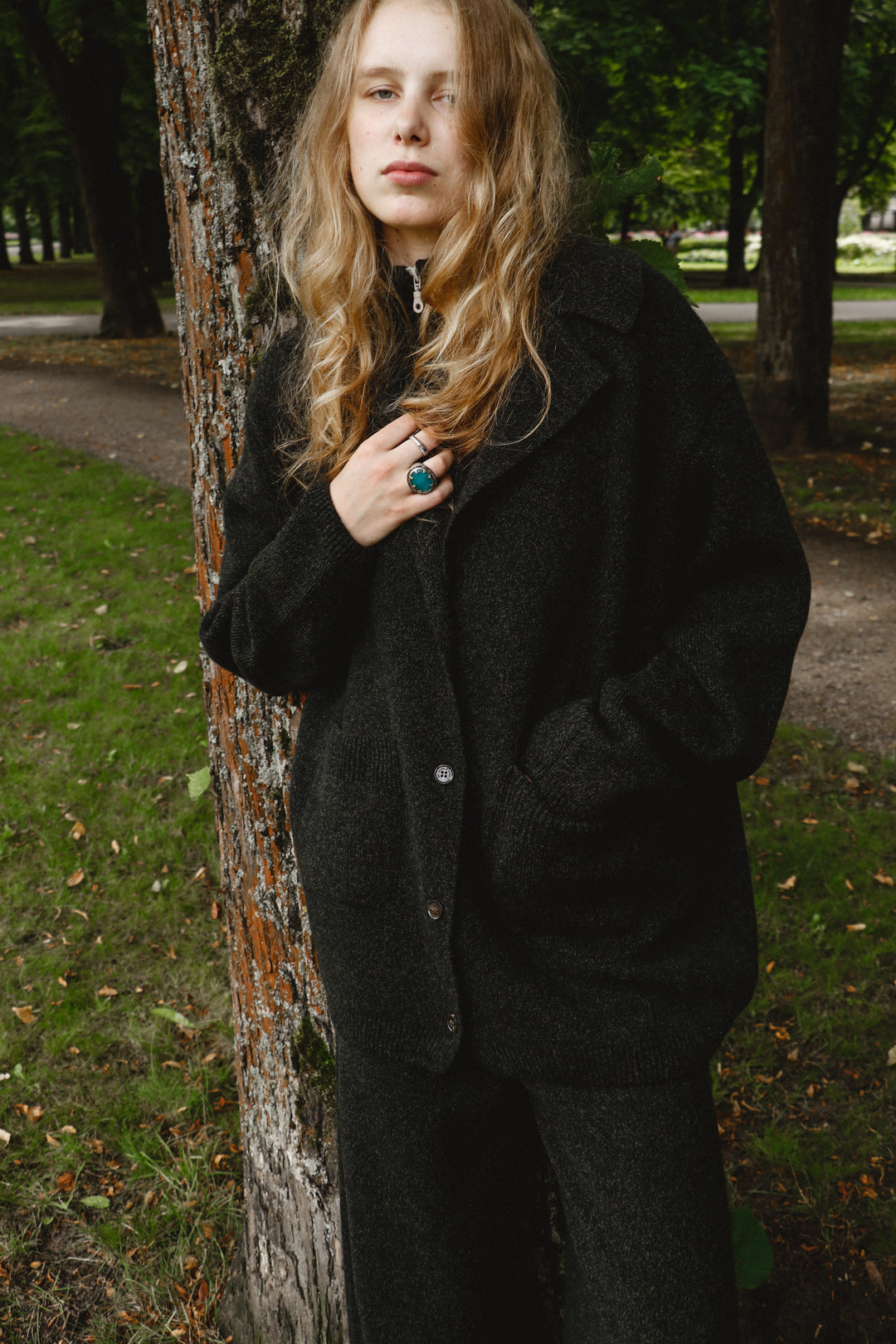 DARK GREY CASHMERE-MERINO WOOL JACKET CARDIGAN