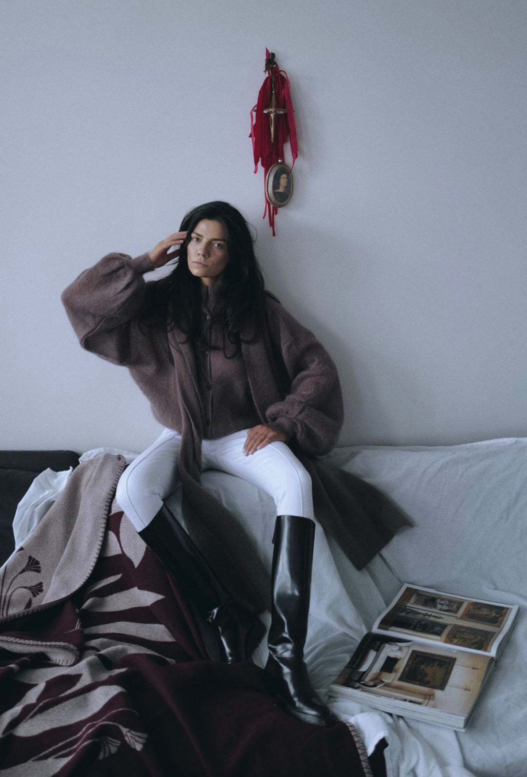 COCOA MOHAIR AND SILK BUTTON DOWN CARDIGAN