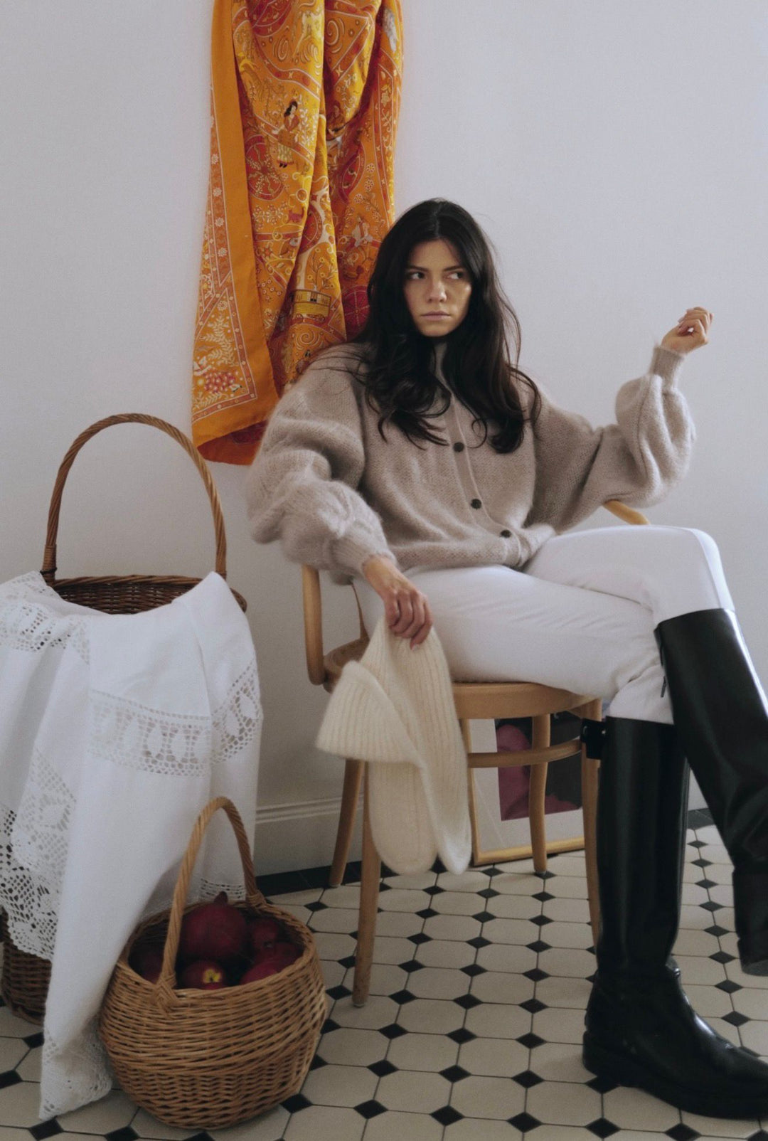 SAND MOHAIR AND SILK BUTTON DOWN CARDIGAN