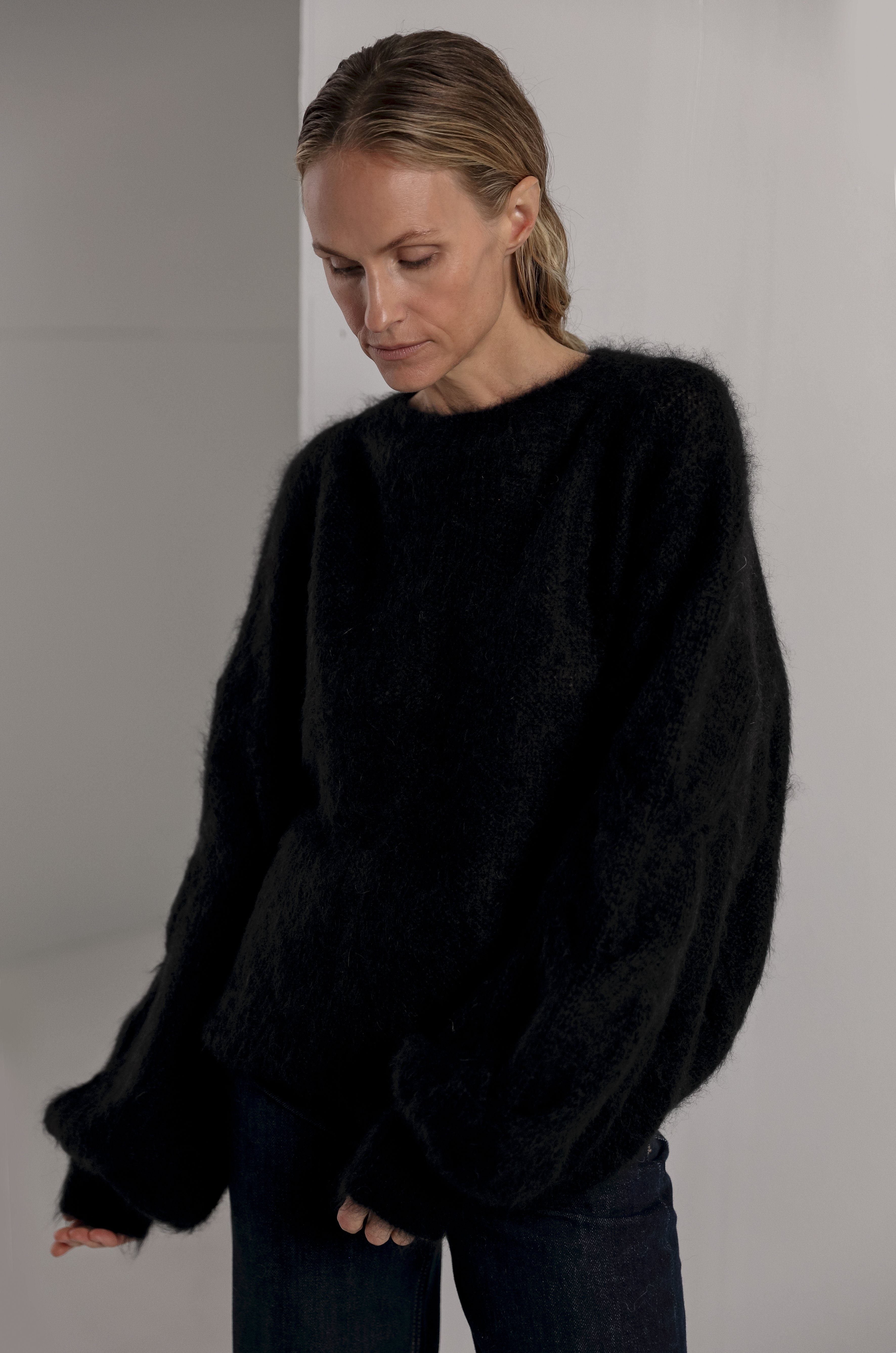 BLACK MOHAIR AND SILK SWEATER for lovers and trees ONE SIZE BLACK 