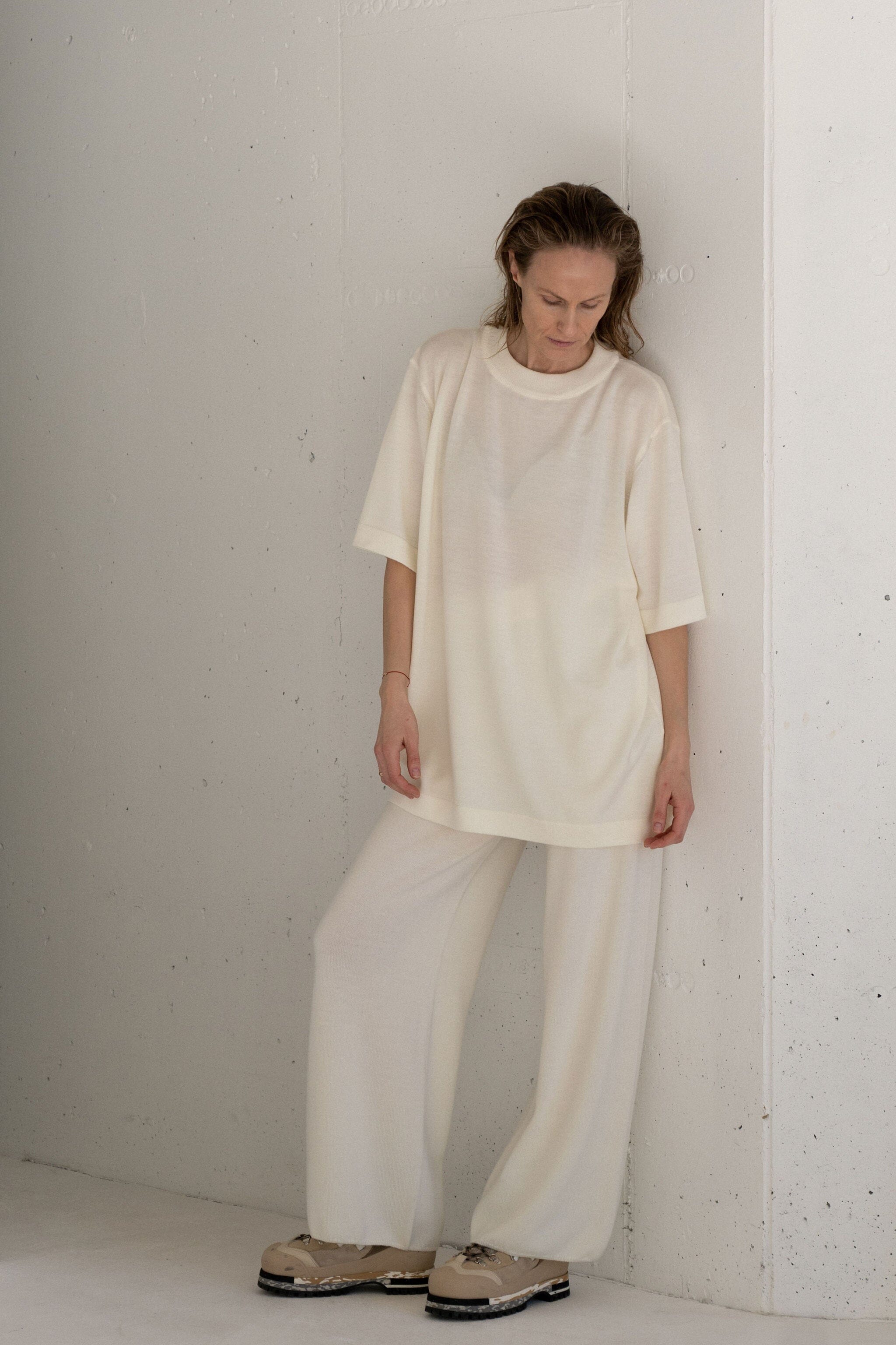 PEARL EXTRA FINE MERINO WOOL T-SHIRT AND TROUSERS SET for lovers and trees 