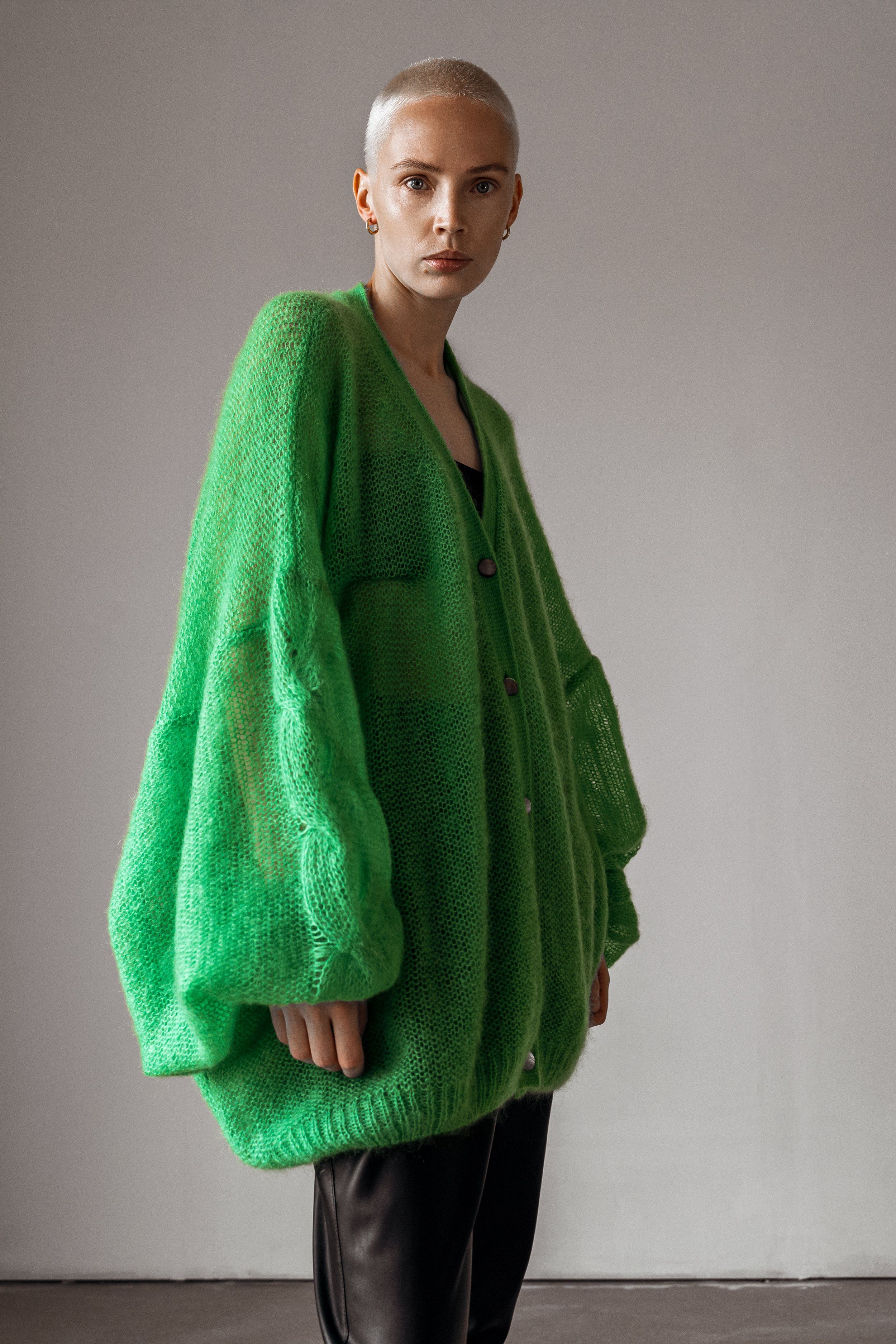 ELECTRIC GREEN MOHAIR AND SILK CARDIGAN for lovers and trees 